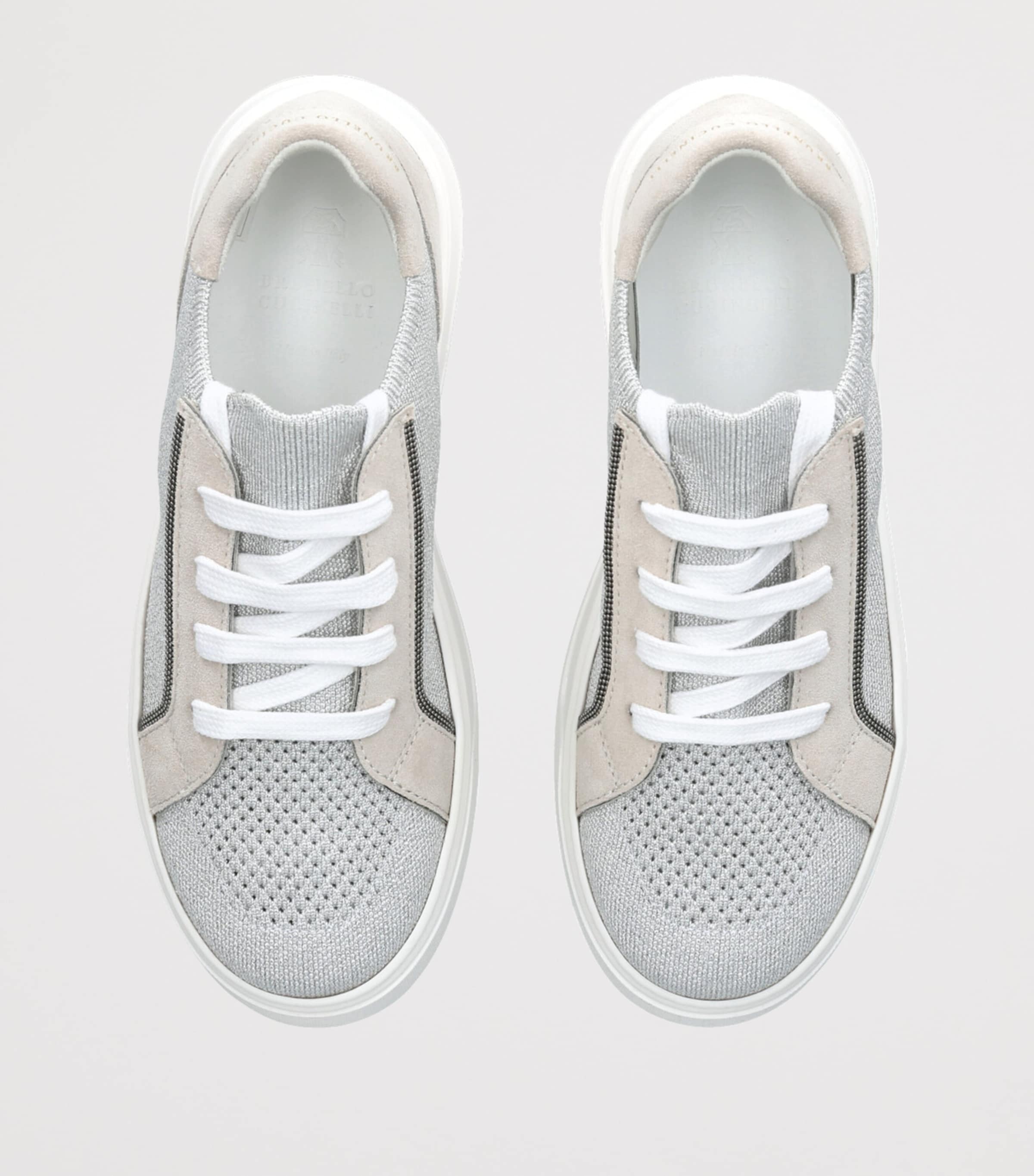 Brunello Cucinelli Suede And Knit Monili-Detail Sneakers Grey Image 4