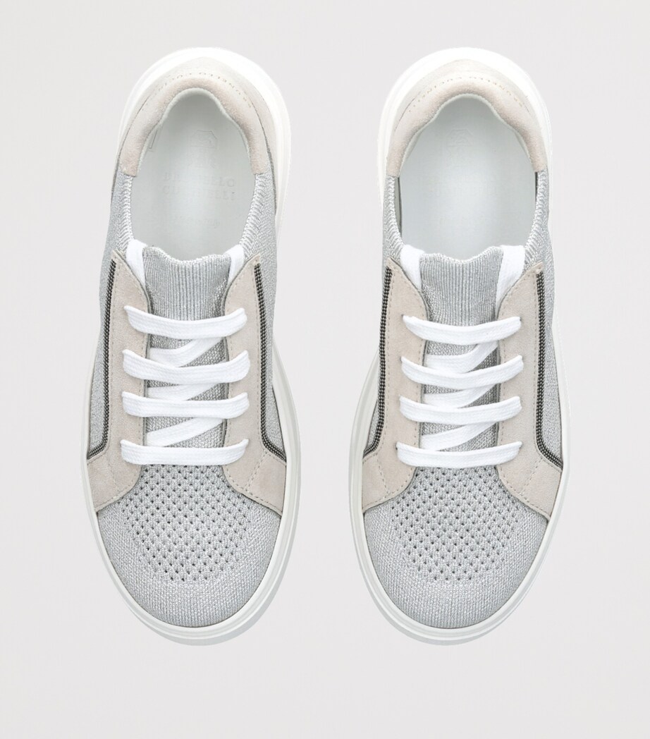 Brunello Cucinelli Suede And Knit Monili-Detail Sneakers Grey Image 4