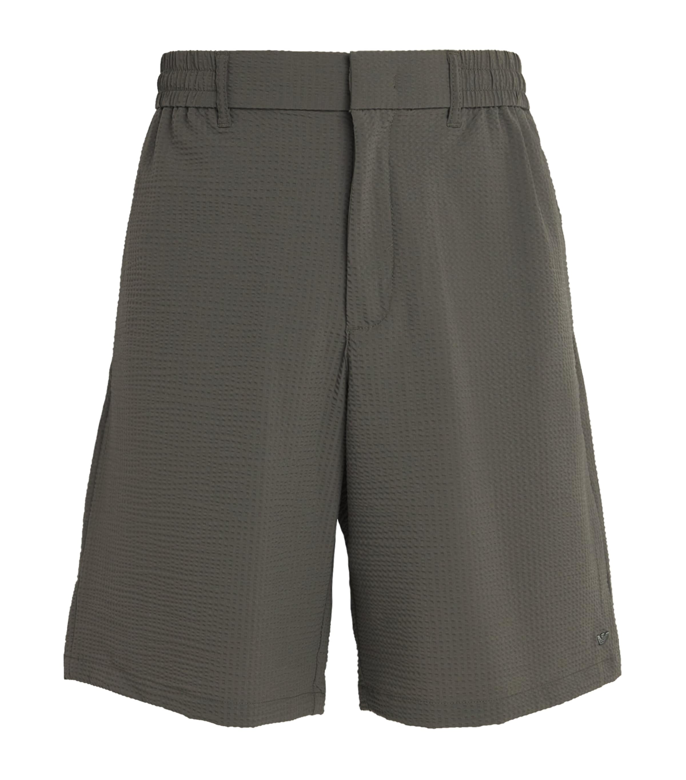 Emporio Armani Technical Nylon Blend Seersucker Regular Fit Bermuda Shorts In Grey