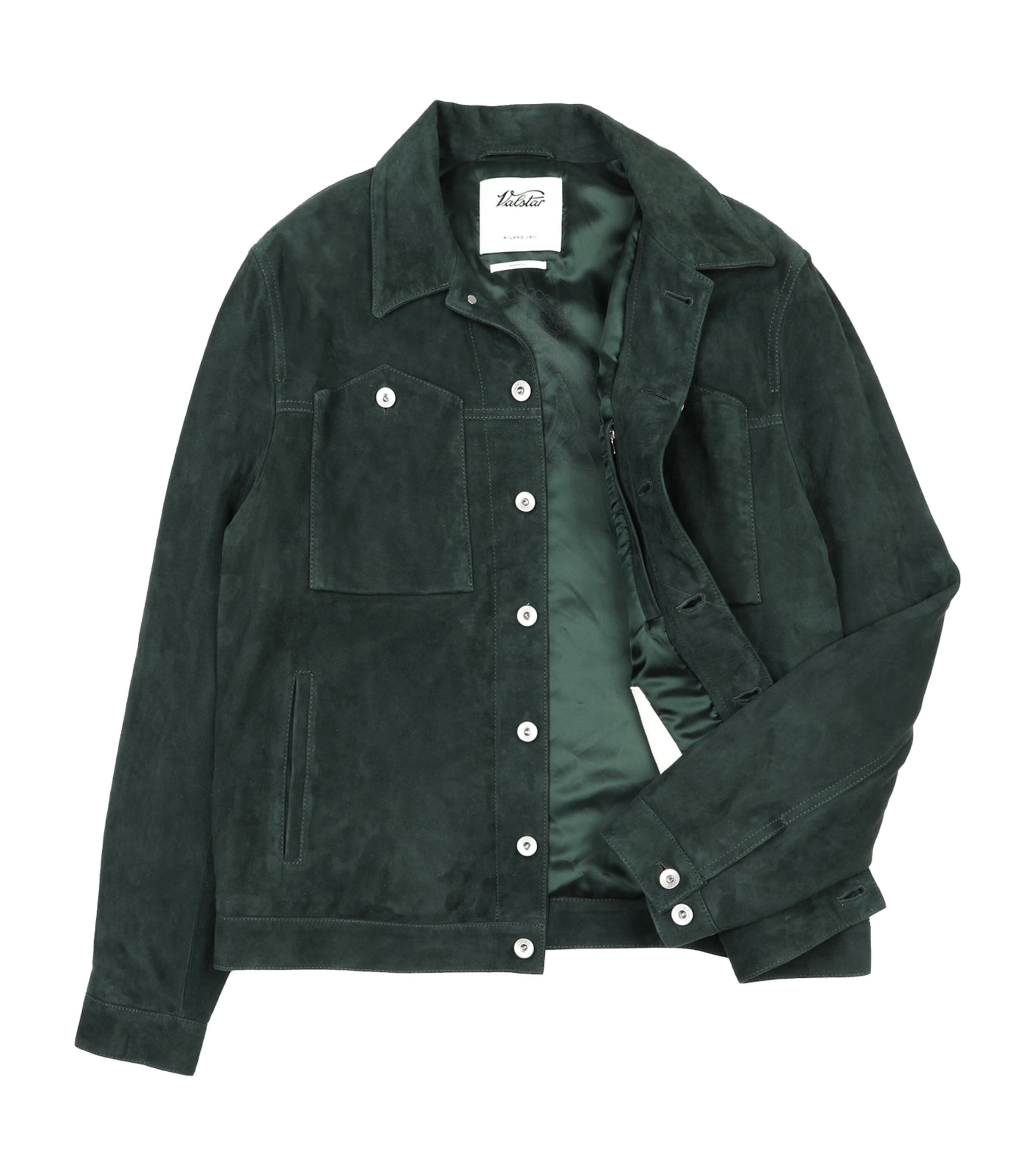 Valstar Suede Roundy Padded Trucker Jacket In Green