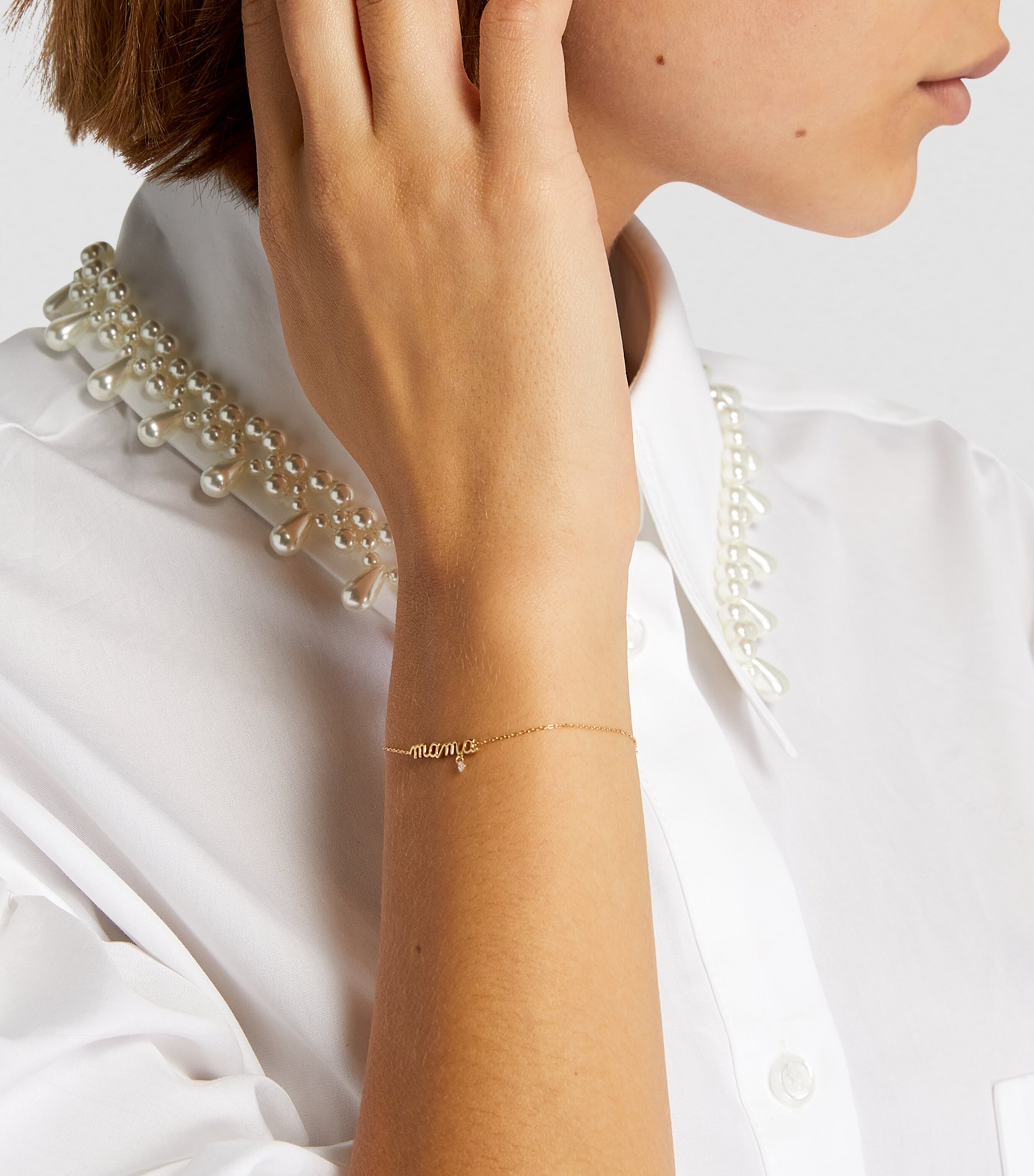 Yellow Gold and Diamond Around the Words Mama Bracelet GOLD Image 4