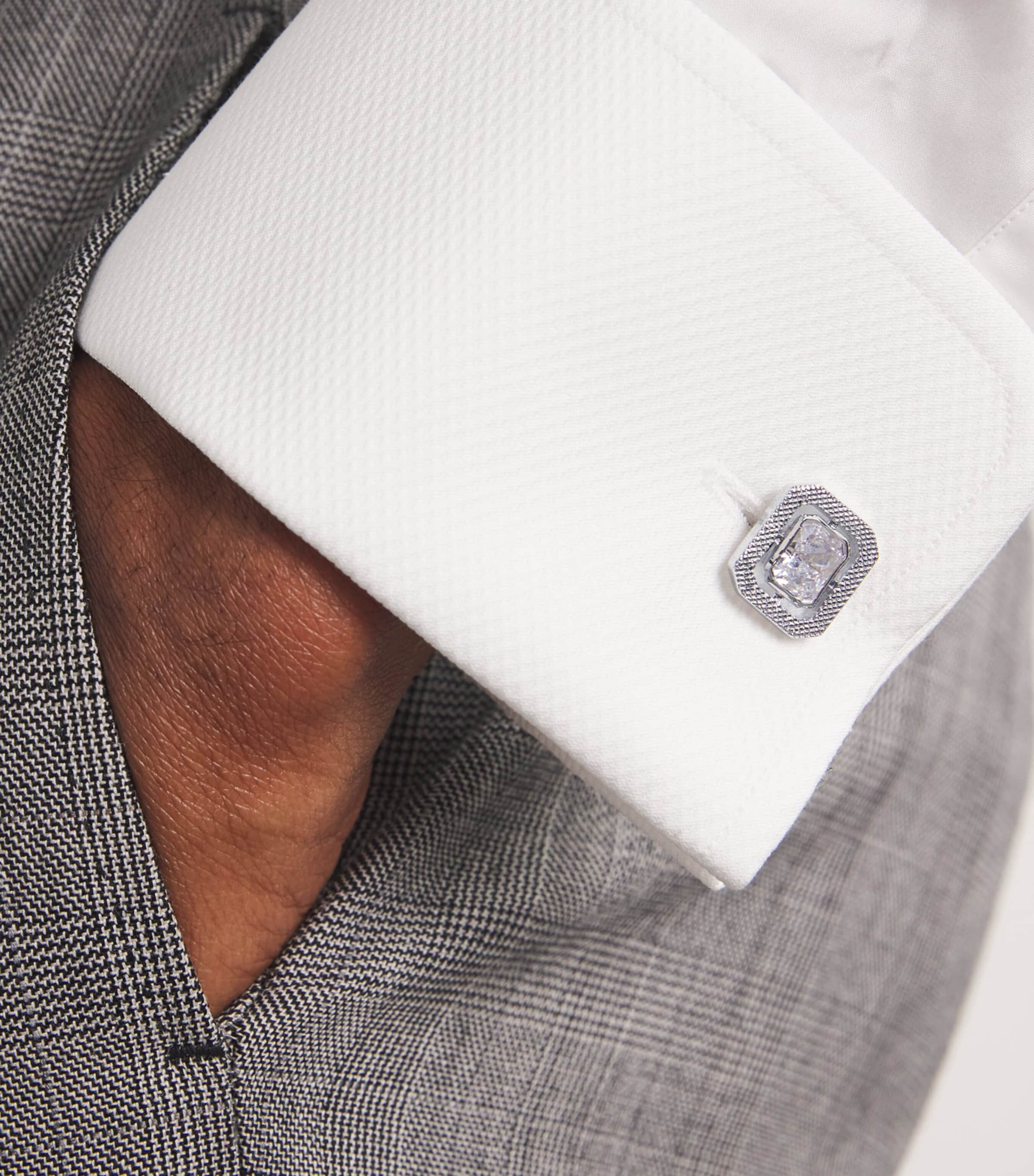 Rhodium-Plated Halo Cufflink and Studs Set SILVER Image 2