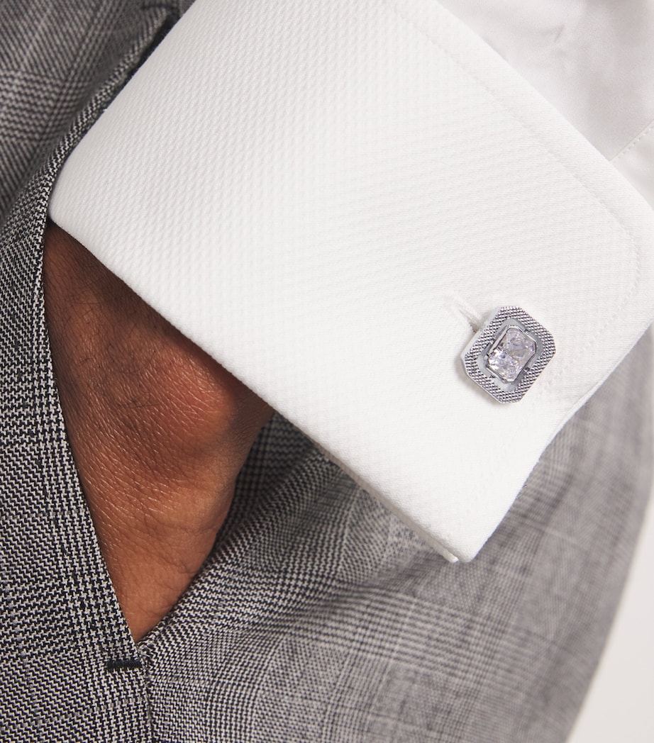 Rhodium-Plated Halo Cufflink and Studs Set SILVER Image 2