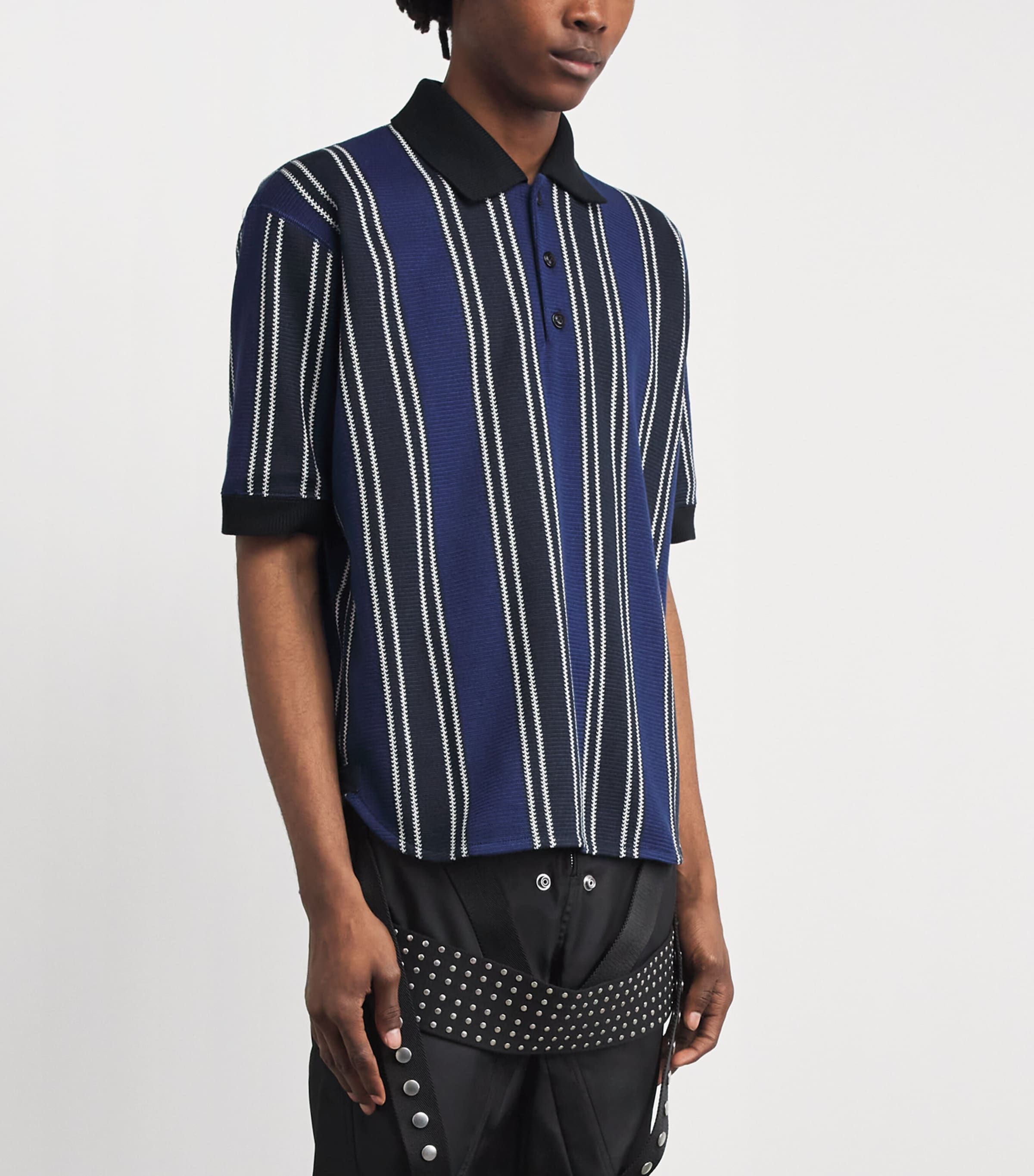Junya Watanabe MAN Mens Stripe Short-Sleeve Polo Shirt Nvy/blu/wht Image 4