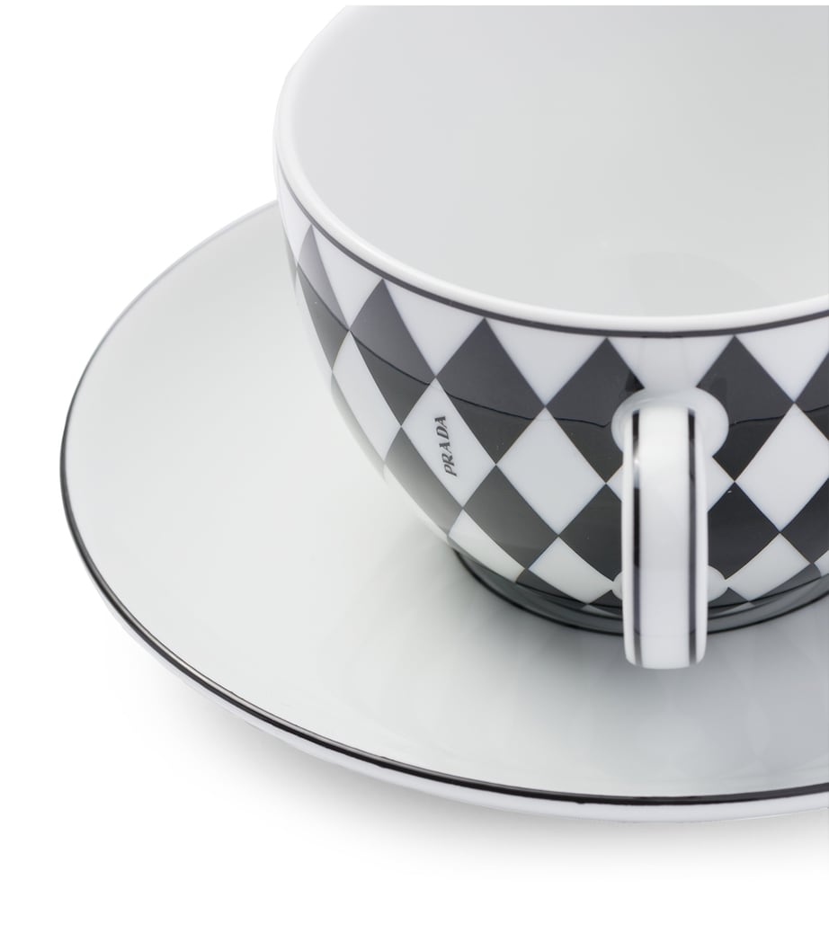Chequerboard Cappuccino Cup and Saucer (Set of 2) F0E5W Image 4