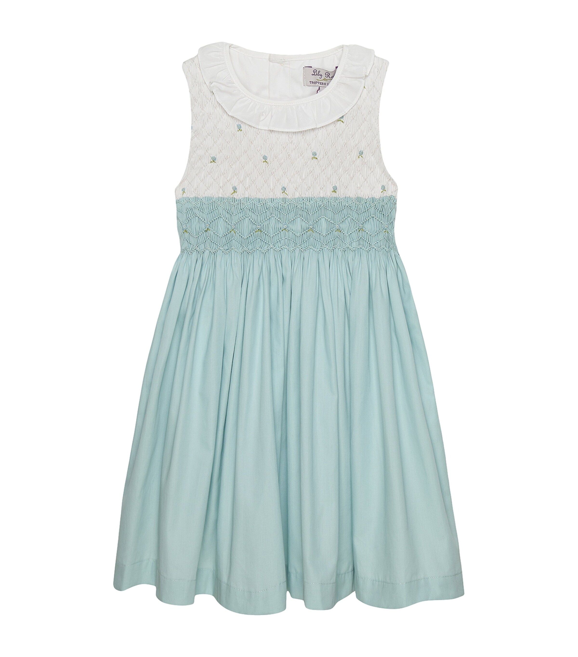 Trotters Smocked Willow Rose Dress (6-11 Years) Sea Blue/white Image 1