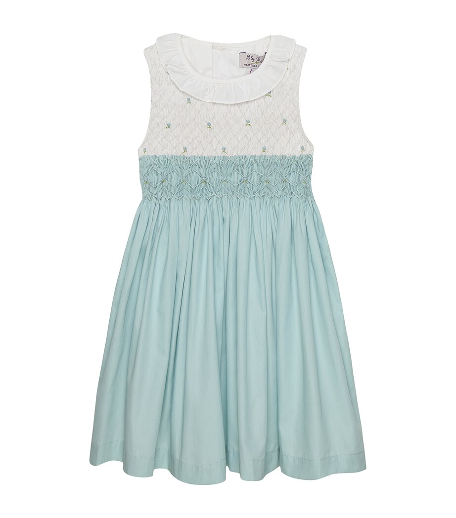 Trotters Smocked Willow Rose Dress (6-11 Years) Sea Blue/white Image 1