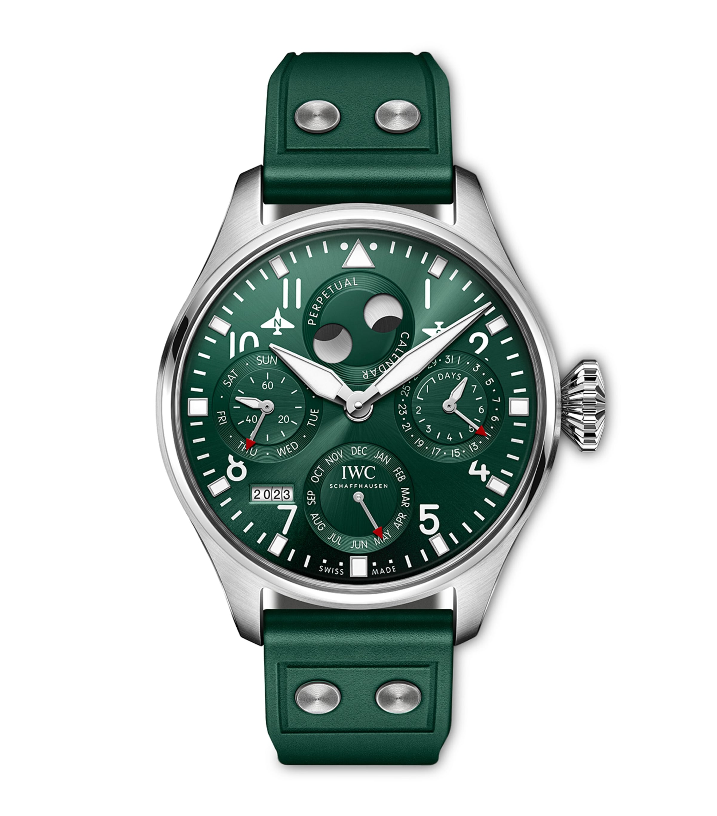 Stainless Steel Big Pilot's Watch Perpetual Calendar Watch 46.2mm GREEN Image 1