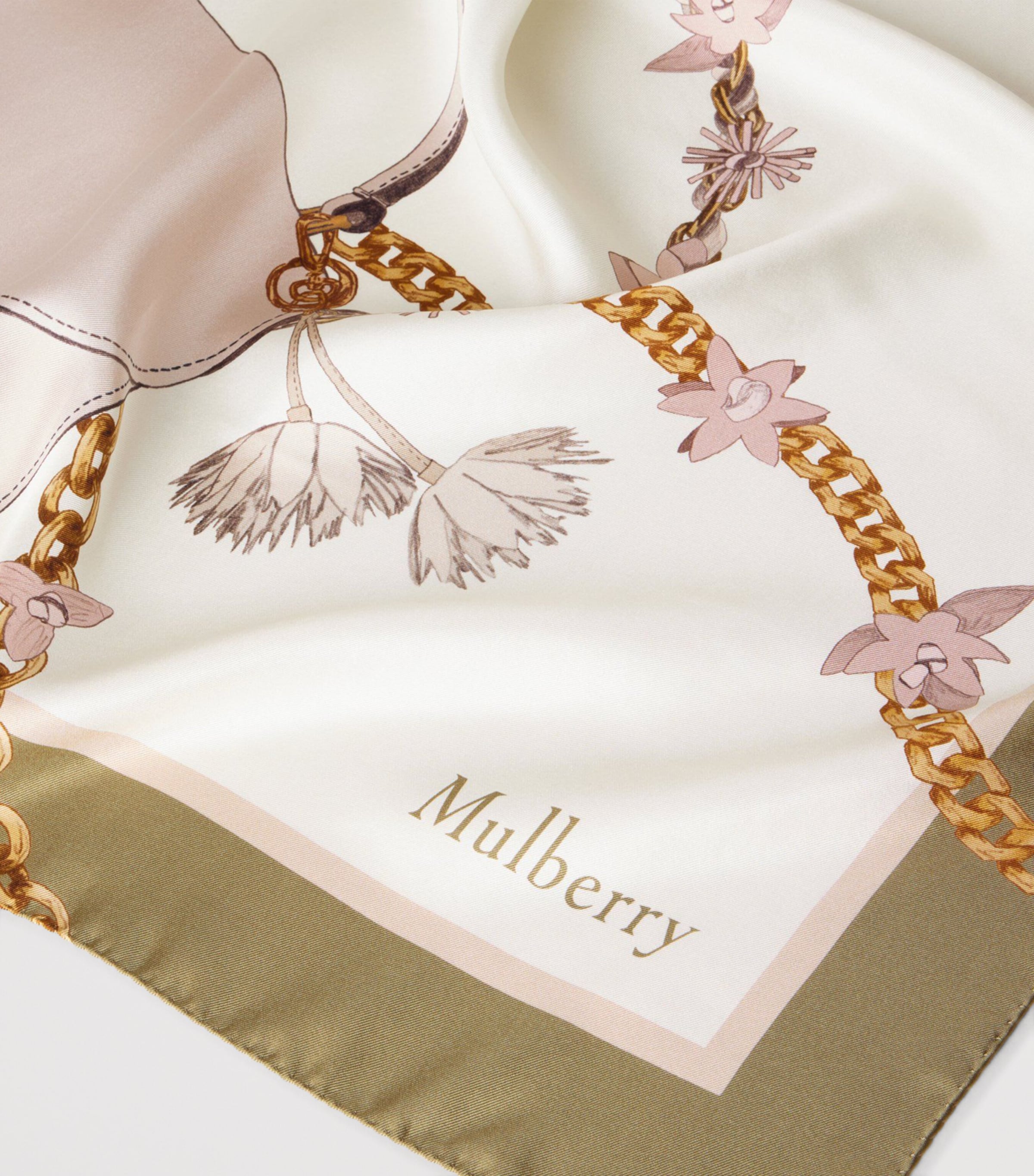 Mulberry Silk Lana Bag and Chains Square Scarf Eggshell Blossom Pin Image 3