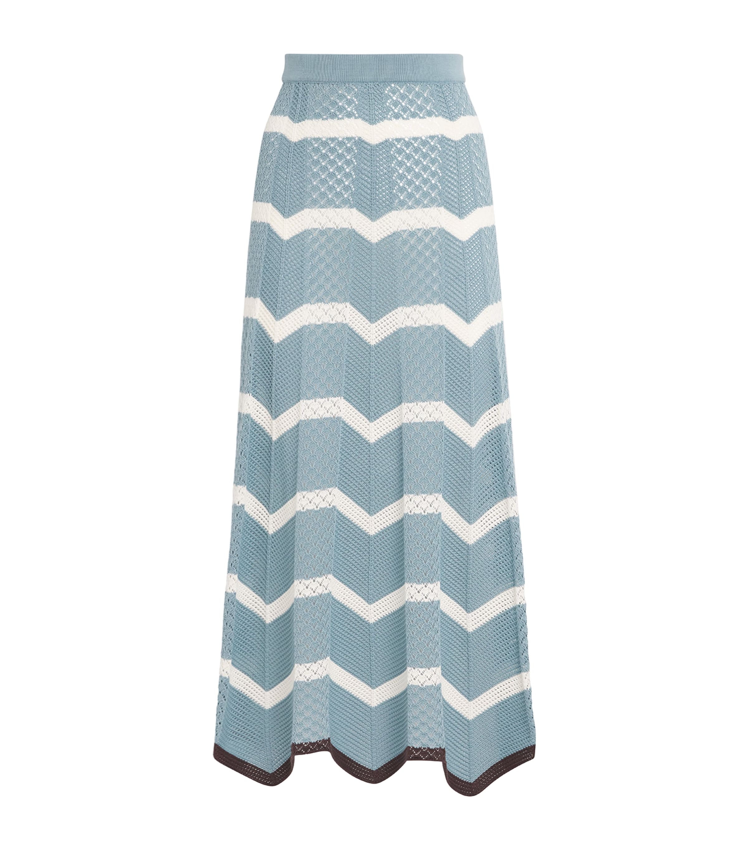 La Doublej Womens Cotton Chevron Midi Skirt Bk/blu/ecr Image 1