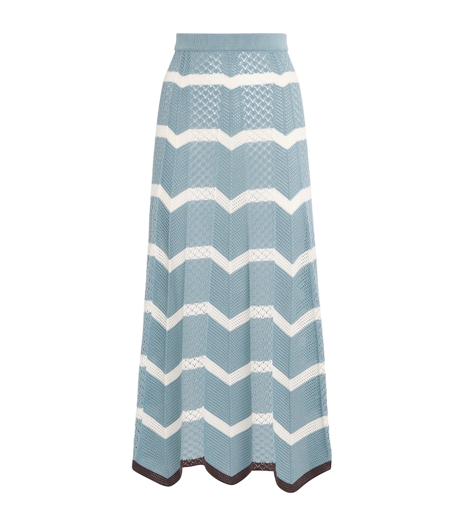 La Doublej Womens Cotton Chevron Midi Skirt Bk/blu/ecr Image 1