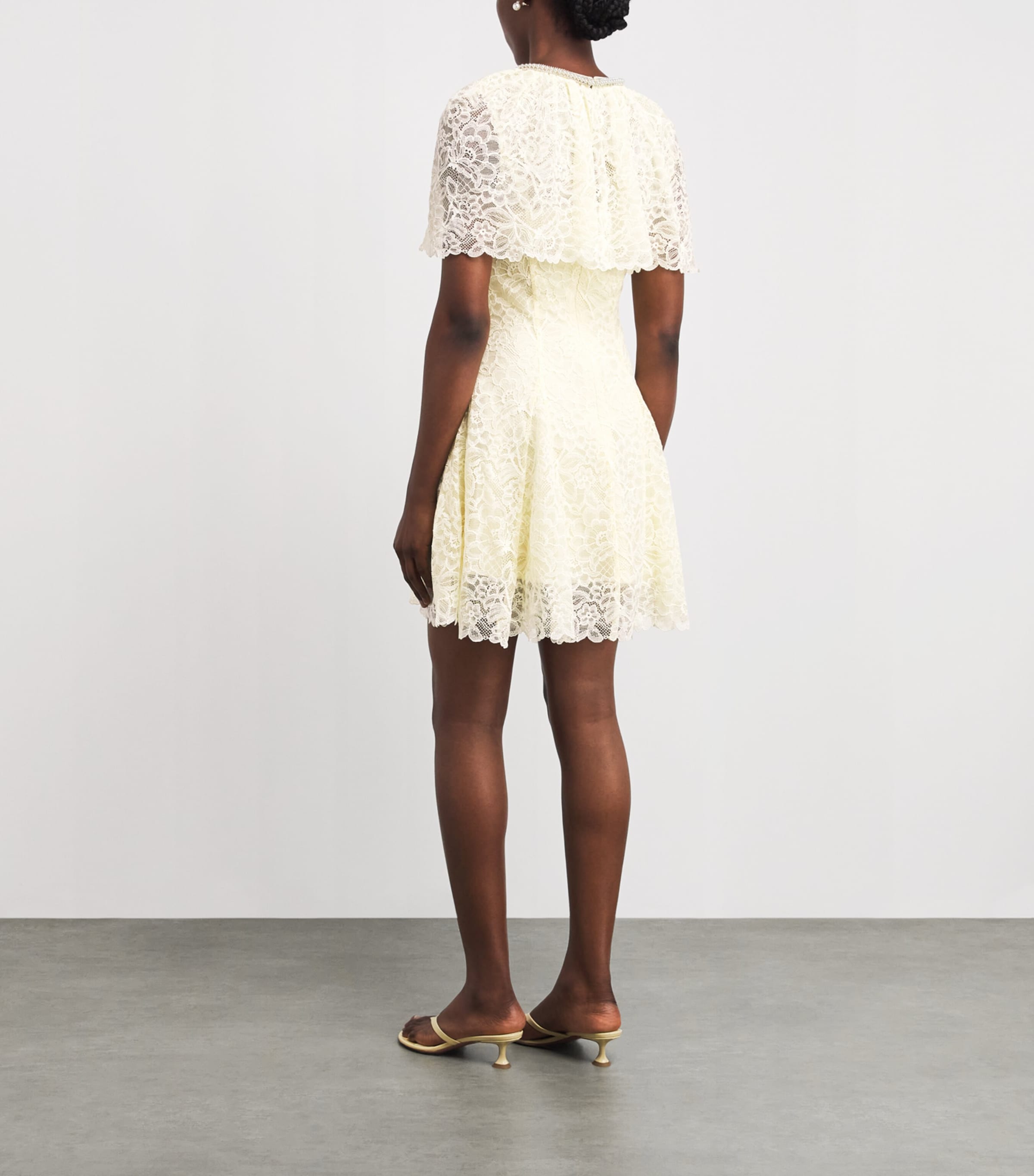 Self-Portrait Womens Lace Cape Mini Dress Yellow Image 4