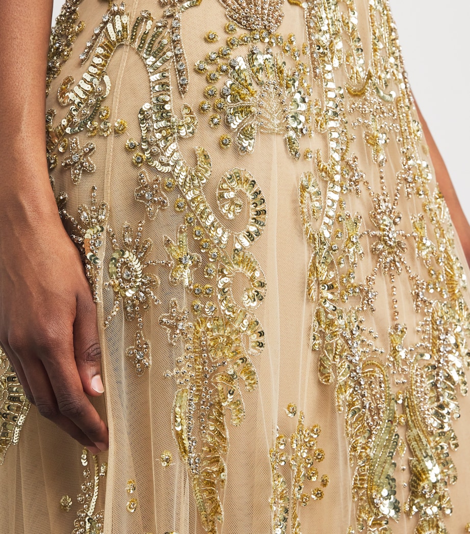 V-Neck Sea Meanders Gown MG0013 NOUGAT/GOLD Image 6