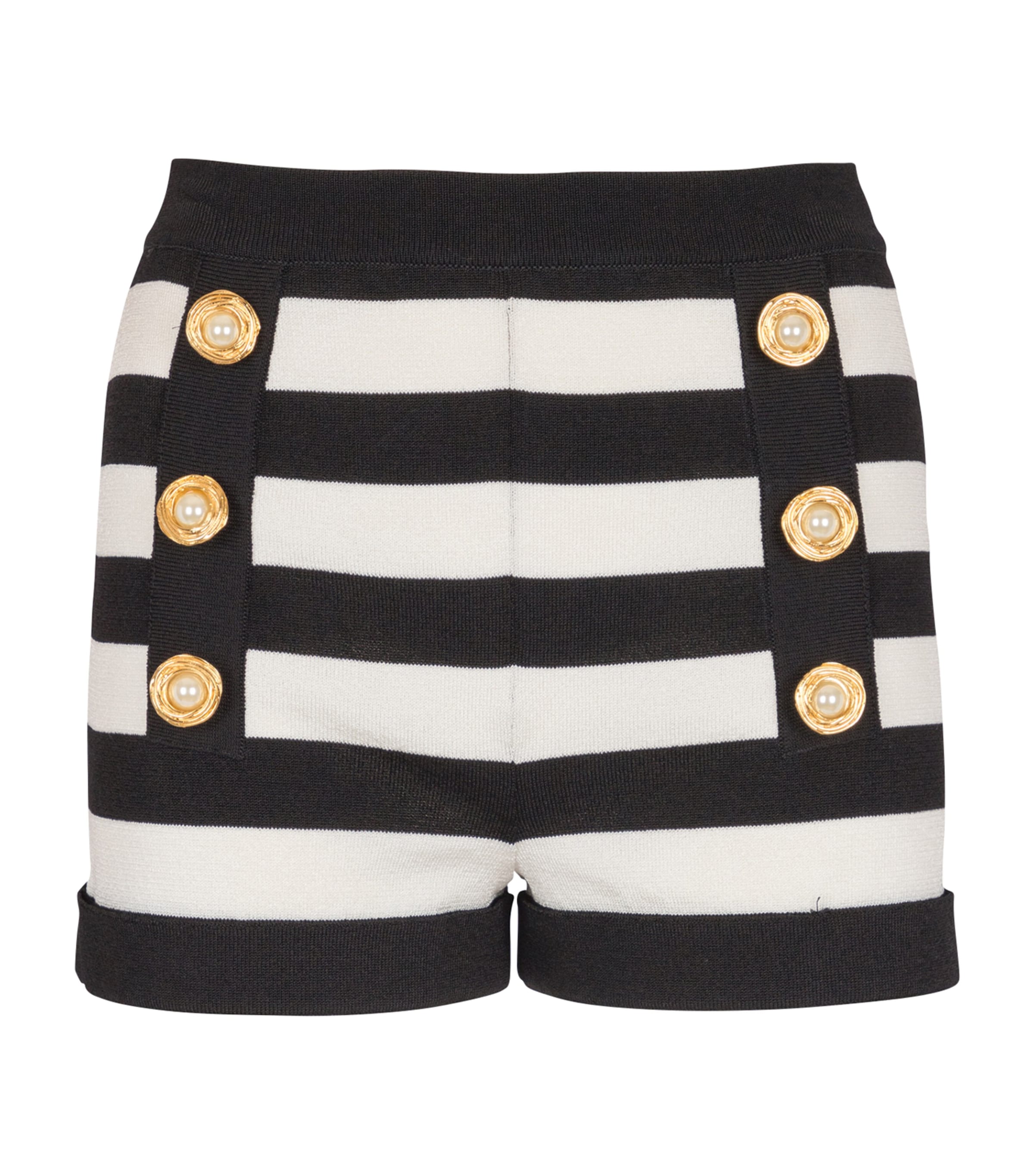Shop Balmain Marinière Knitted Shorts In Black