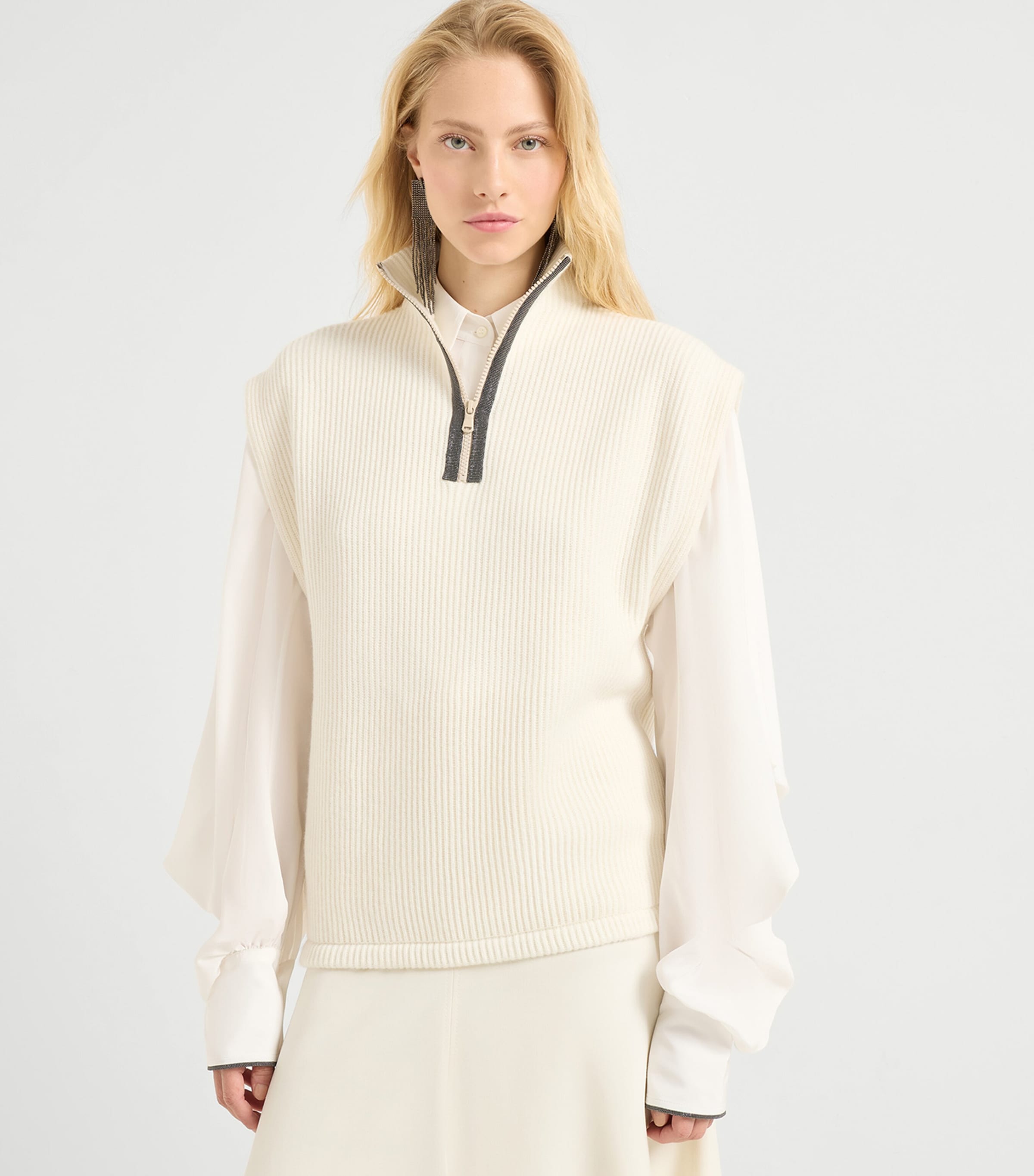 Cashmere Monili Zip-Up Rollneck Sweater Vest CKR53 Image 2