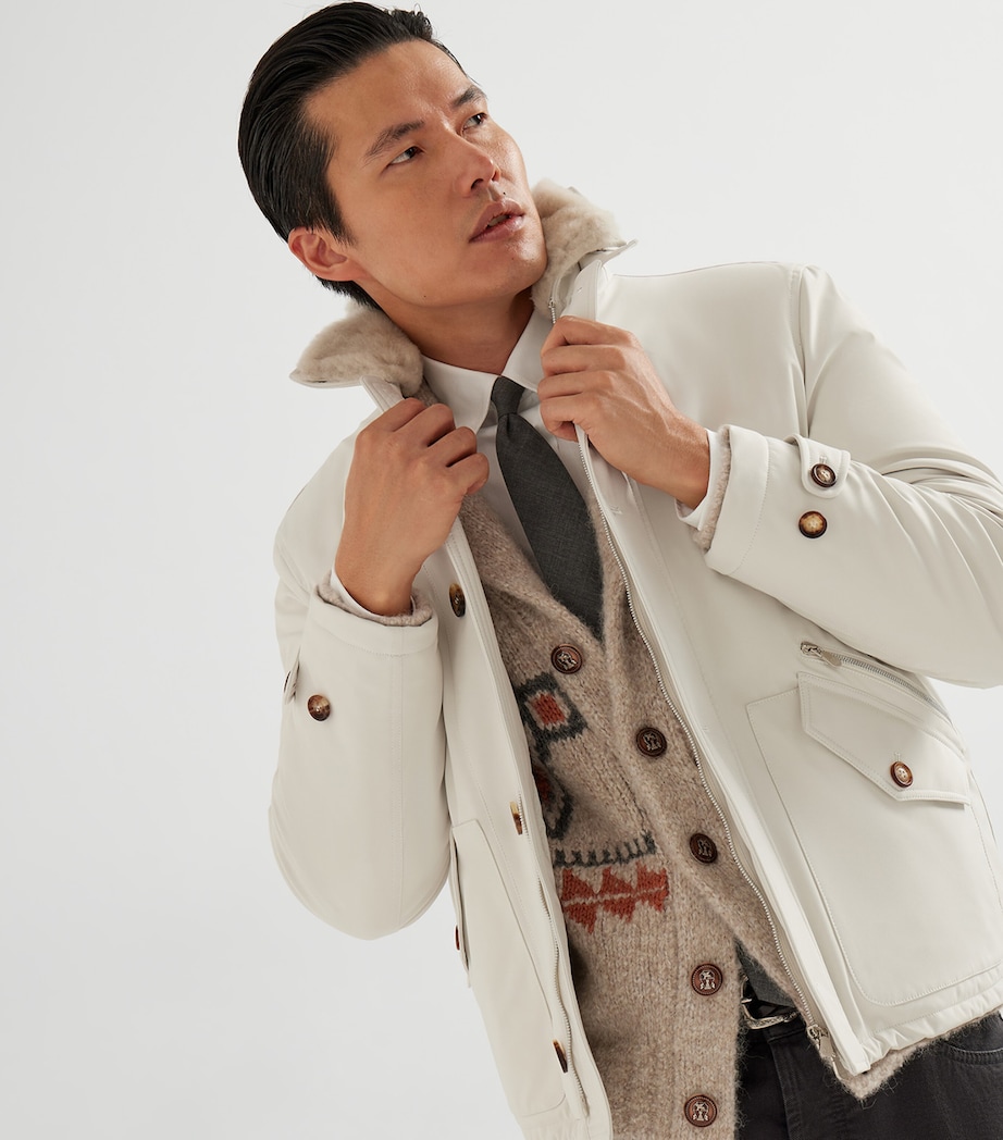 Padded Shearling-Collar Bomber Jacket CAV72 Image 3