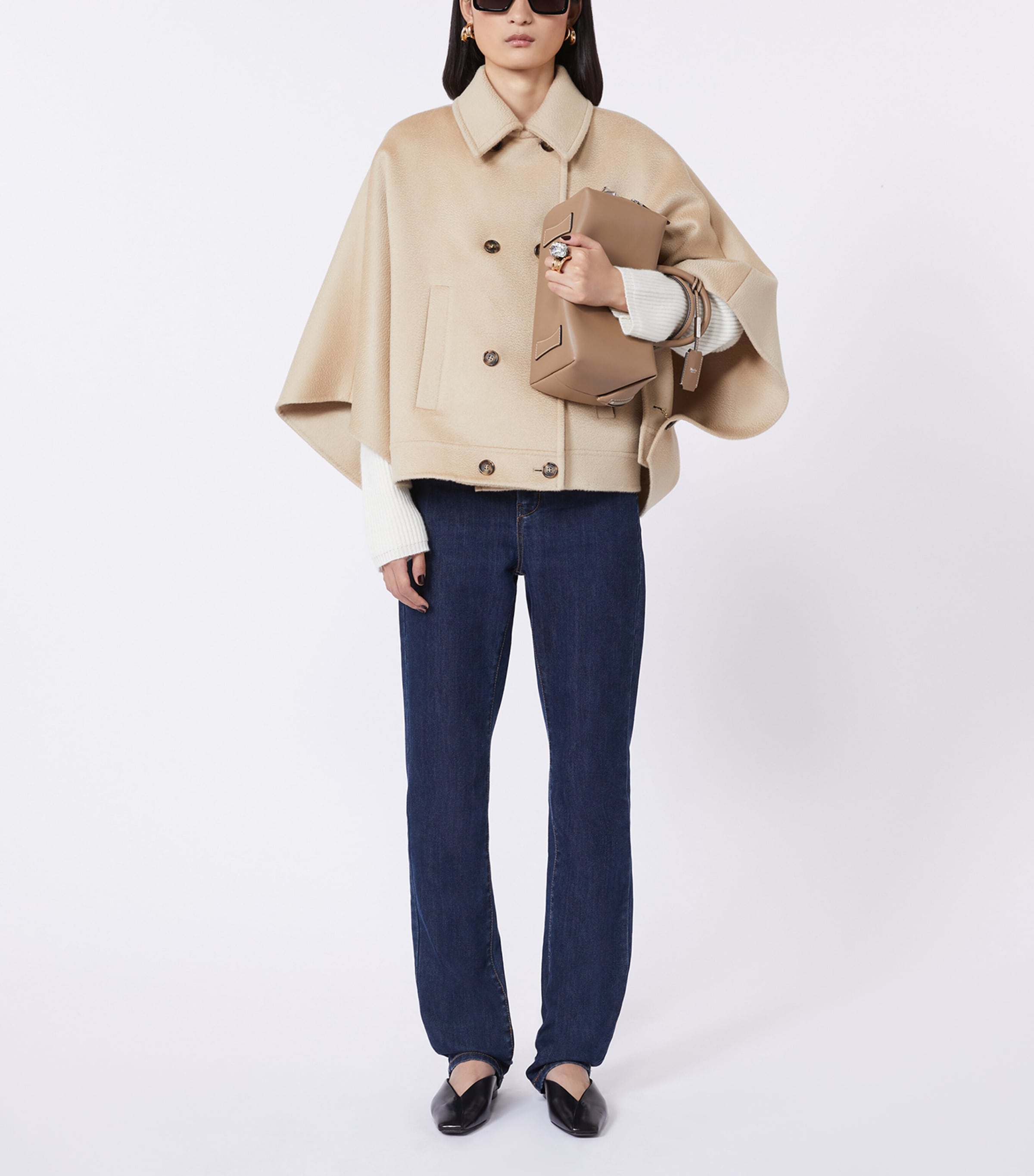 Max Mara Womens Cashmere Double-Breasted Cape Albino Image 2