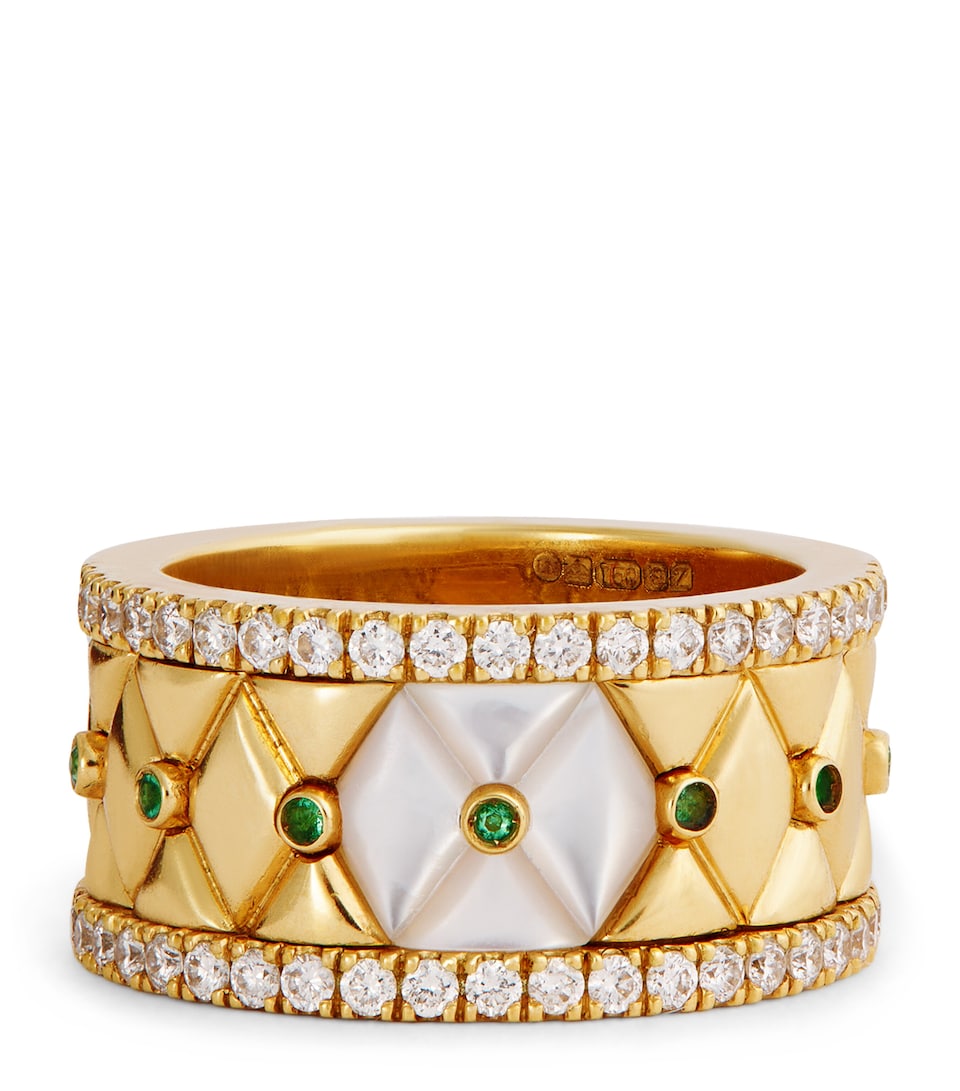 L'ATELIER NAWBAR Small Yellow Gold, Diamond, Emerald and Pearl Bond Street Ring (Size 48) Yellow Gold