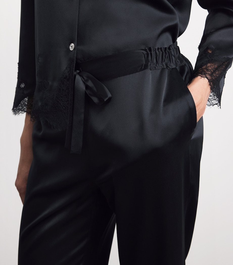 MANITO Womens Silk Lace-Trim Luella Pyjama Set Black Image 5