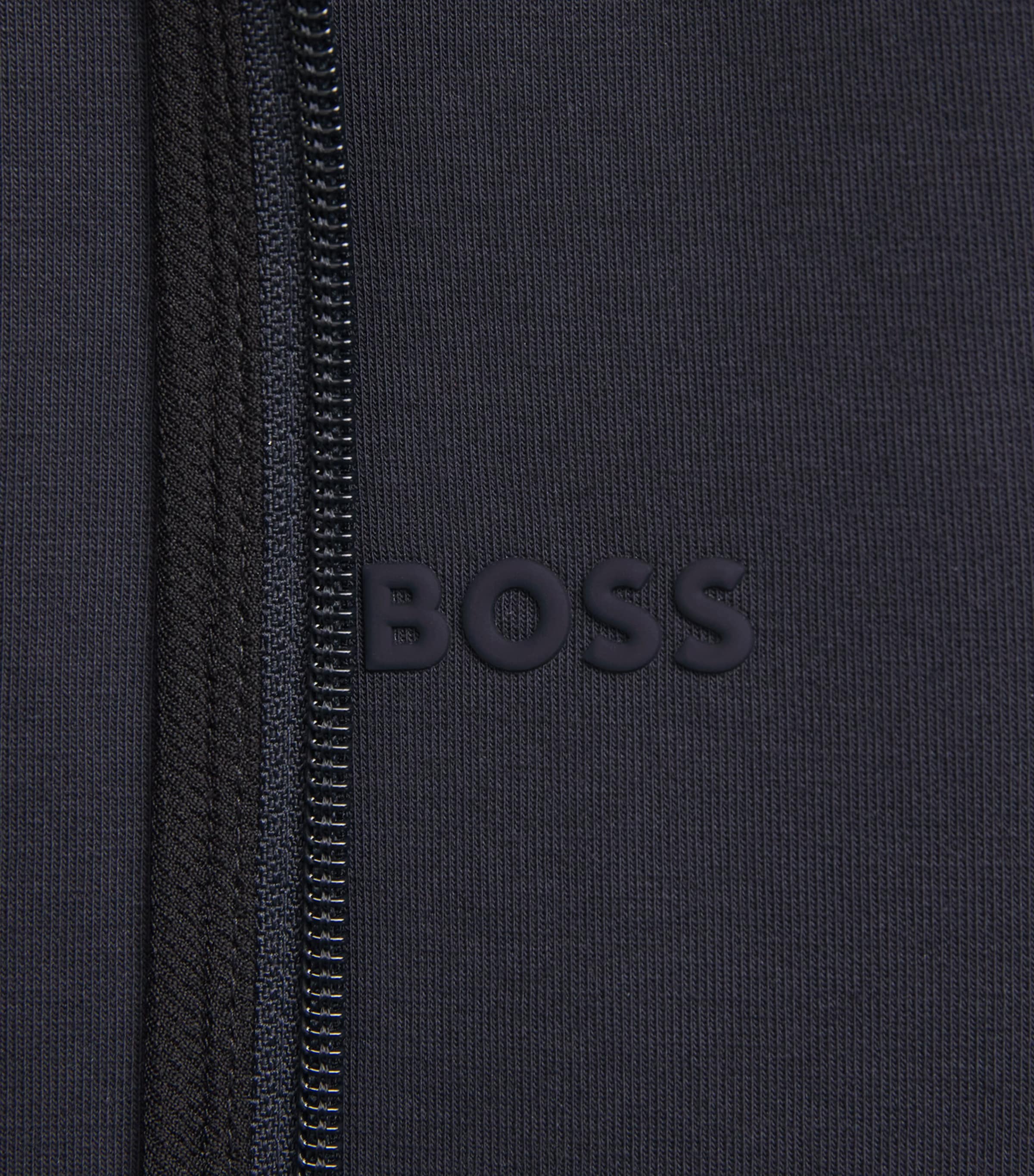 BOSS Mens Stretch-Cotton Logo Hoodie Dark Blue Image 6