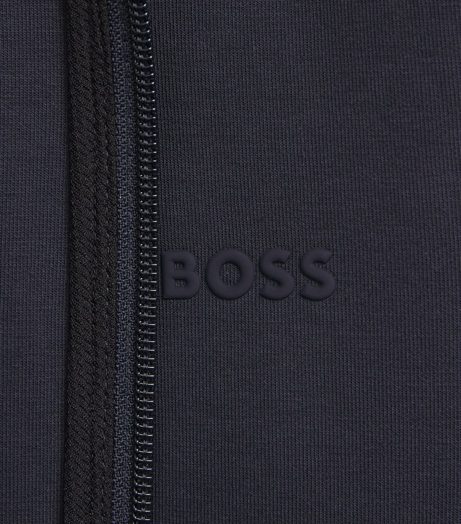 BOSS Mens Stretch-Cotton Logo Hoodie Dark Blue Image 6