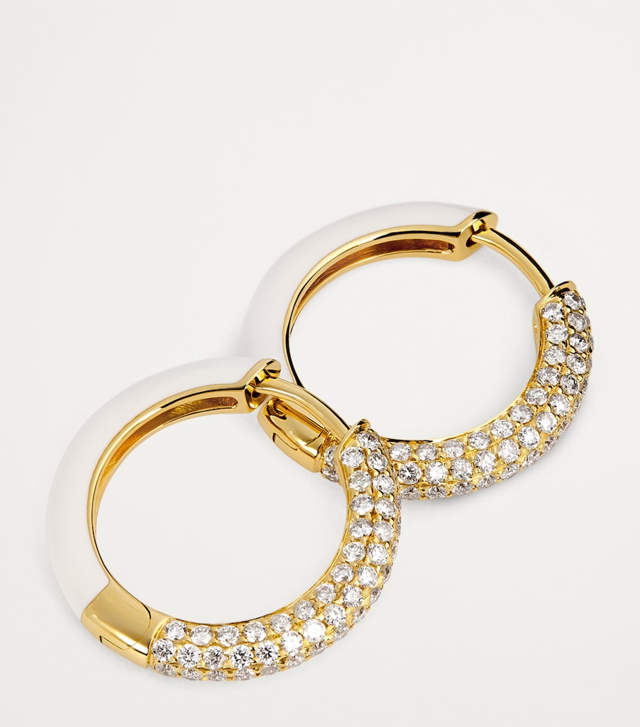 Yellow Gold, Diamond and Enamel Duo Hoop Earrings YELLOW GOLD Image 6