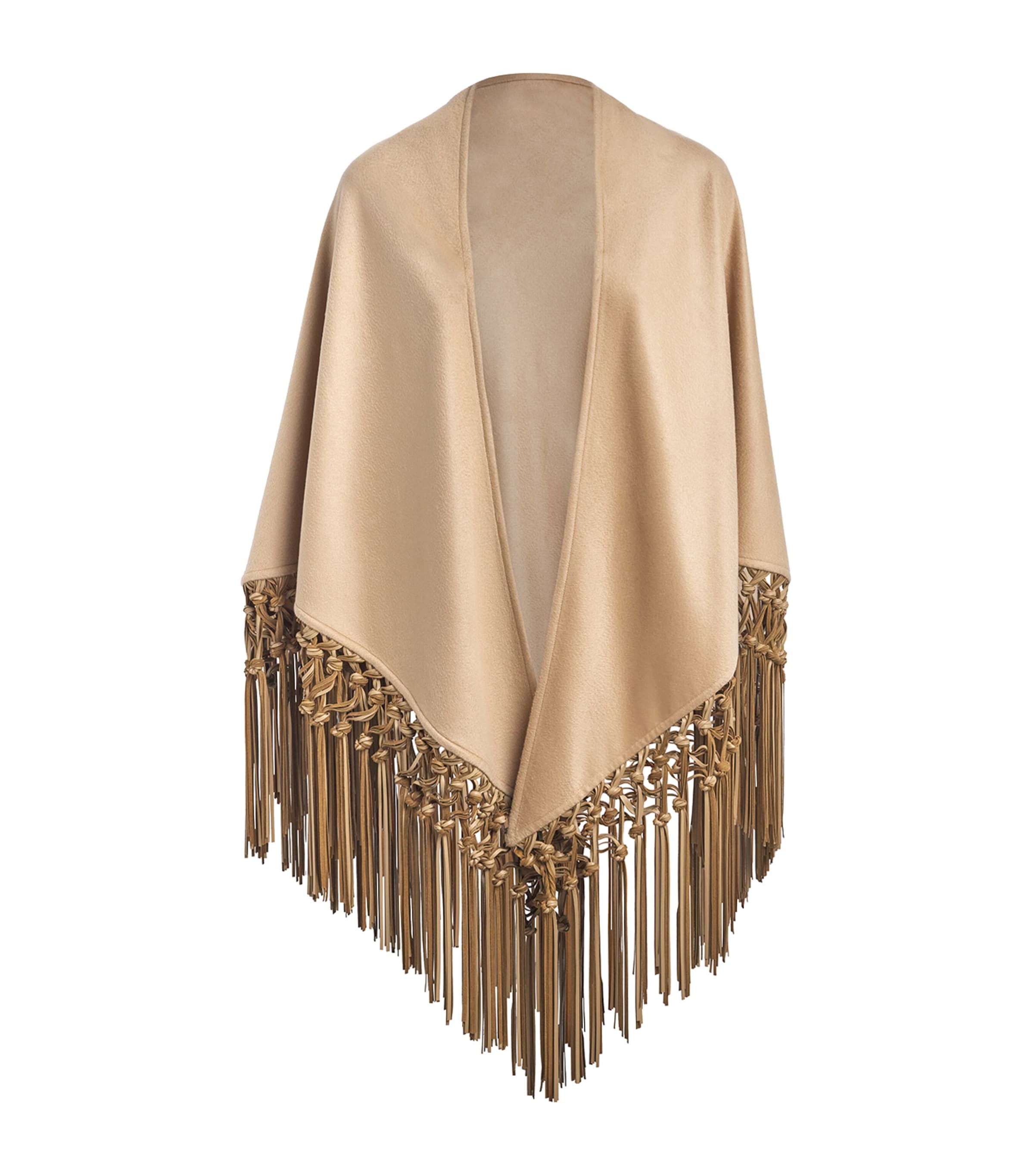 Colombo Womens Cashmere and Leather Fringe-Trim Cape Image 1