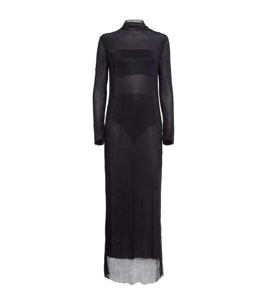 Rhinestone Mesh Lunette Maxi Dress DBLK BLACK Image 1