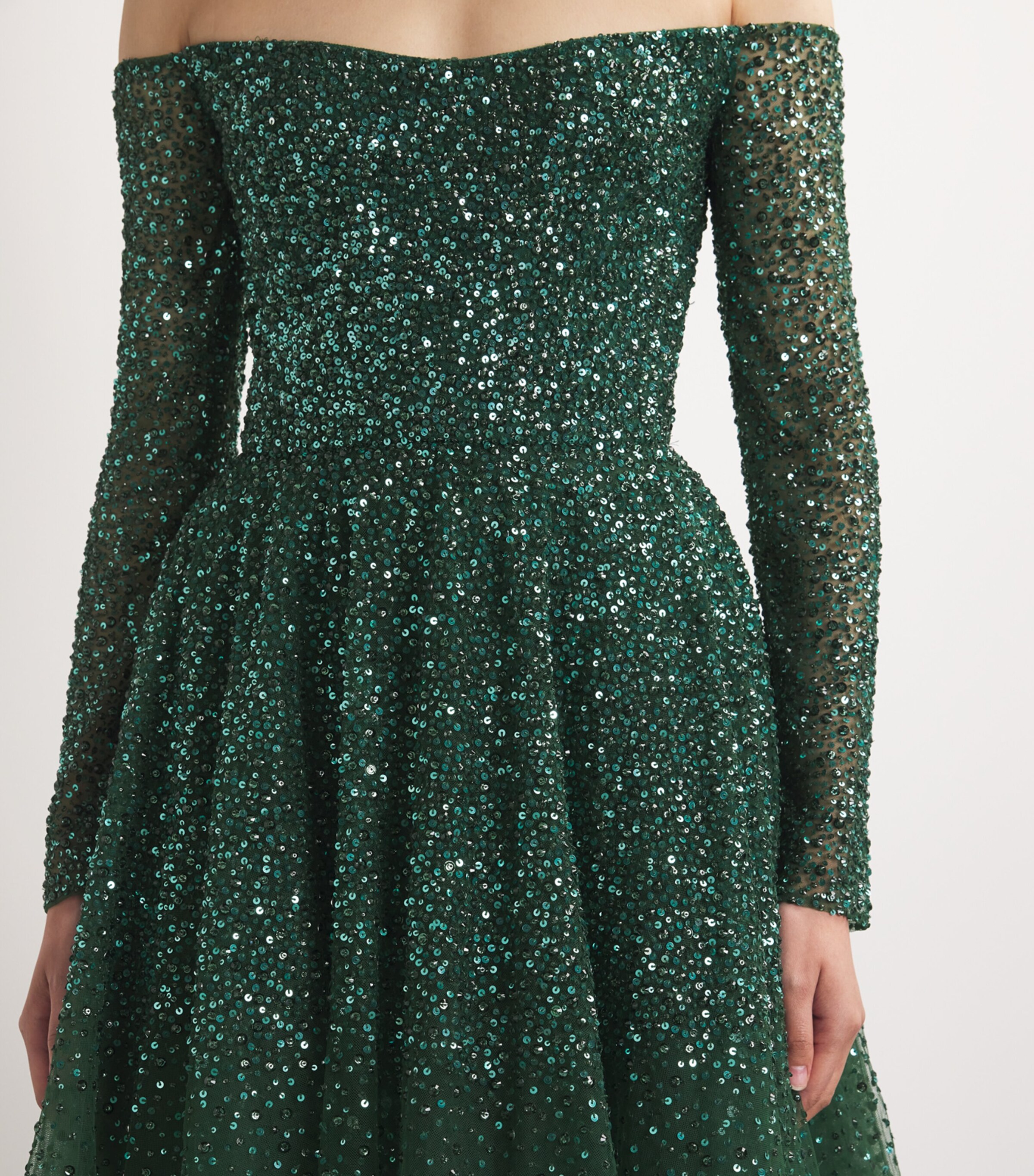 Monique Lhuillier Womens Embroidered Off-The-Shoulder Gown Juniper Image 6