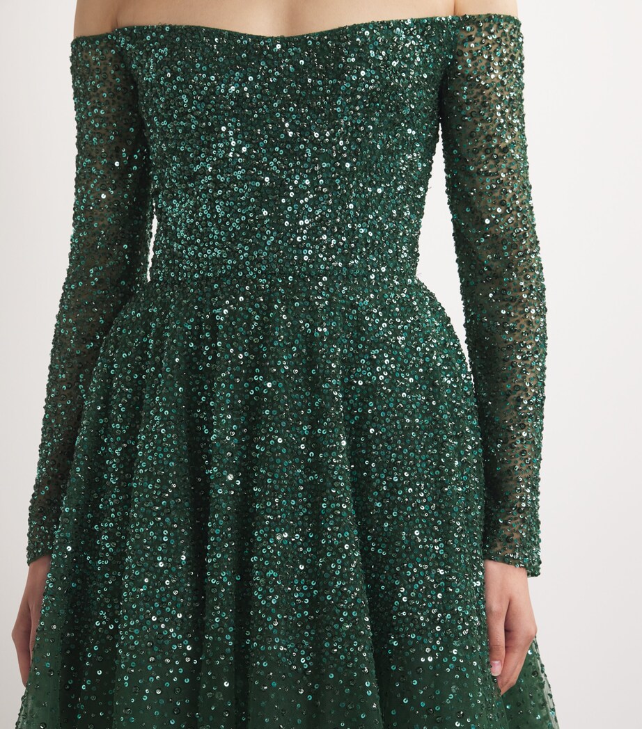 Monique Lhuillier Womens Embroidered Off-The-Shoulder Gown Juniper Image 6