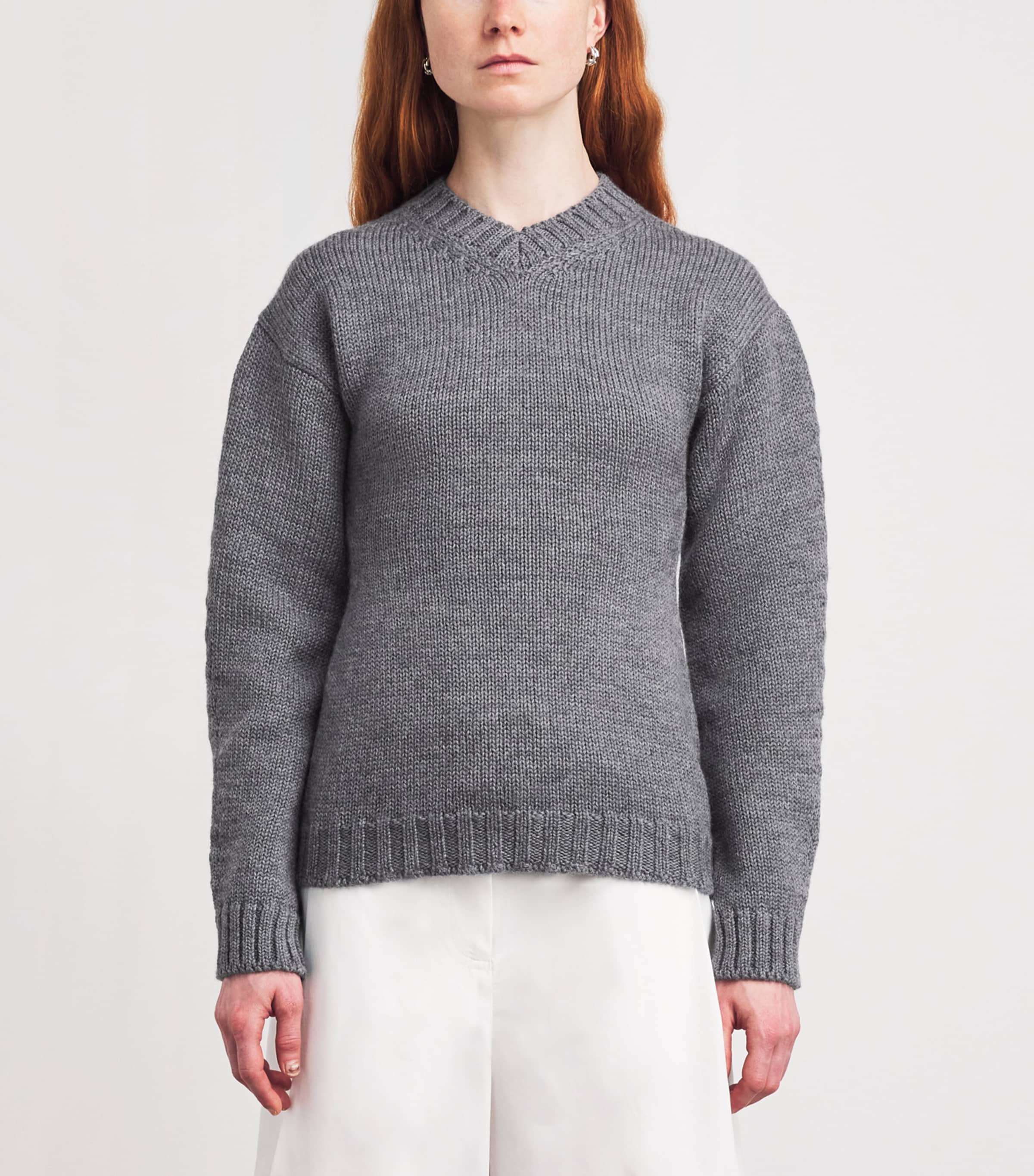 Jil Sander Wool V-neck Sweater In Gray