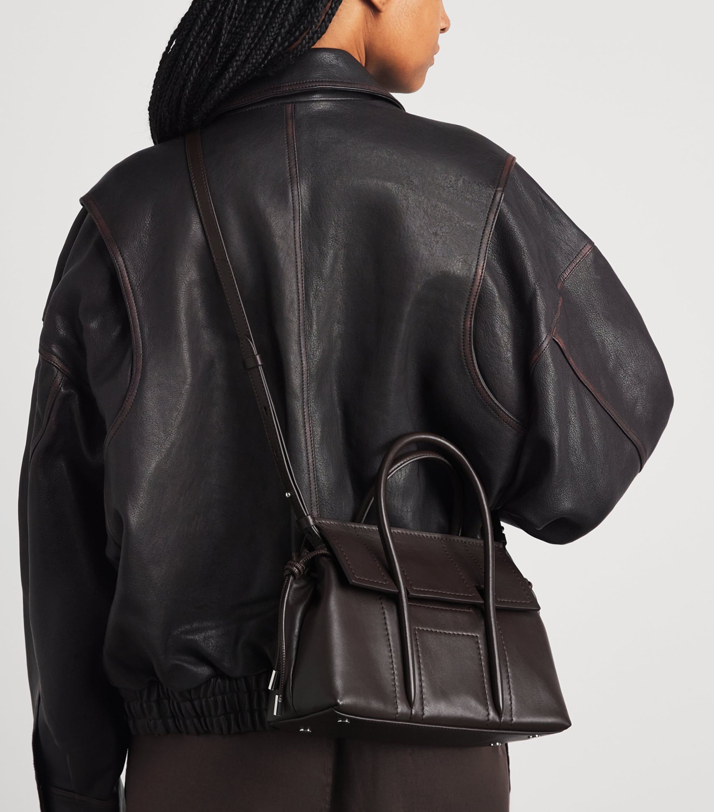 Harrods Small Leather Marcie Shoulder Bag Brown Image 4