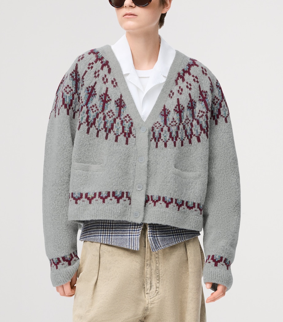 Wool-Blend Sequinned Fair Isle Cardigan LIGHT GREY Image 3
