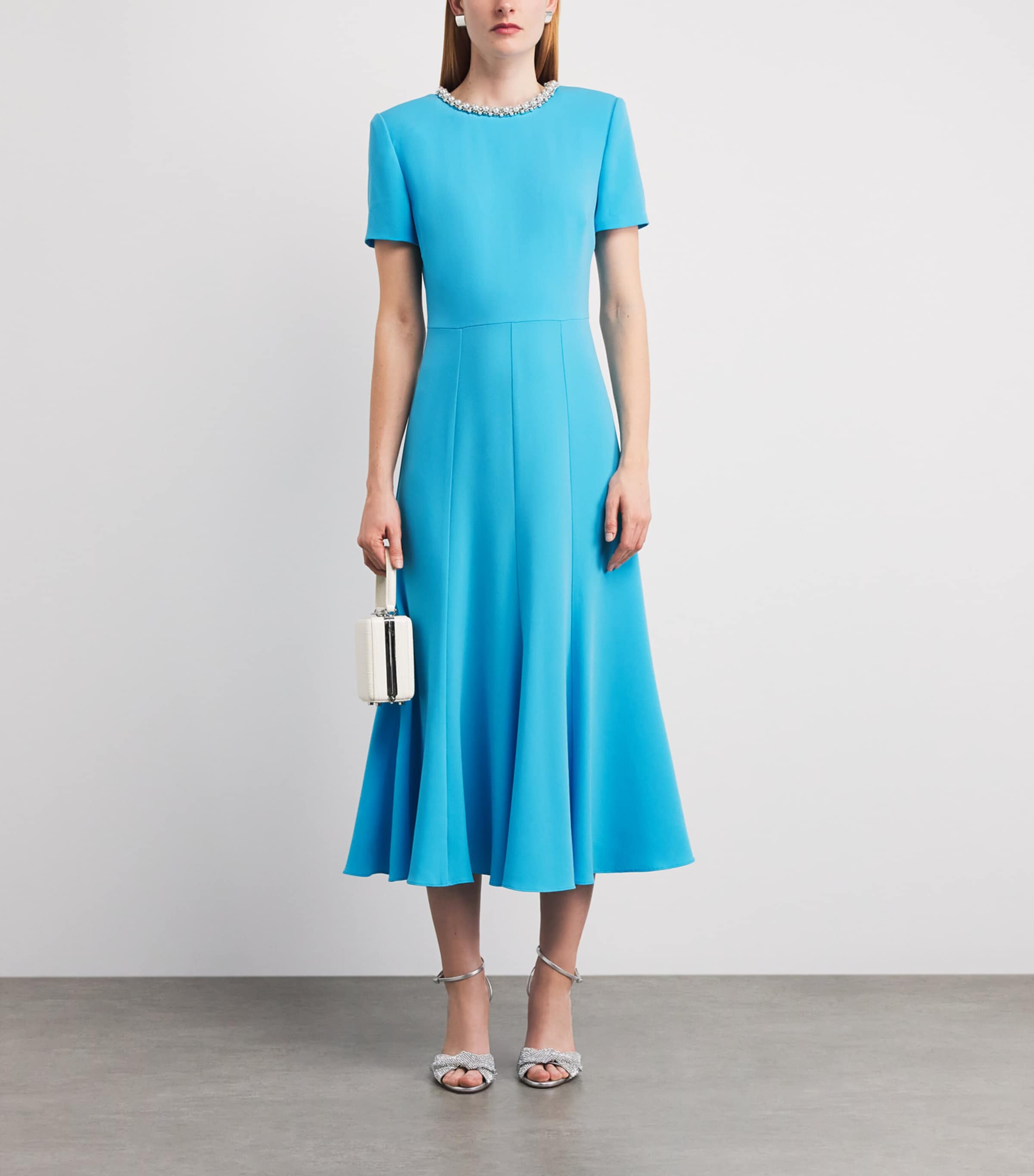 Roland Mouret Womens Pearl-Neck Midi Dress Dark Topaz Image 2