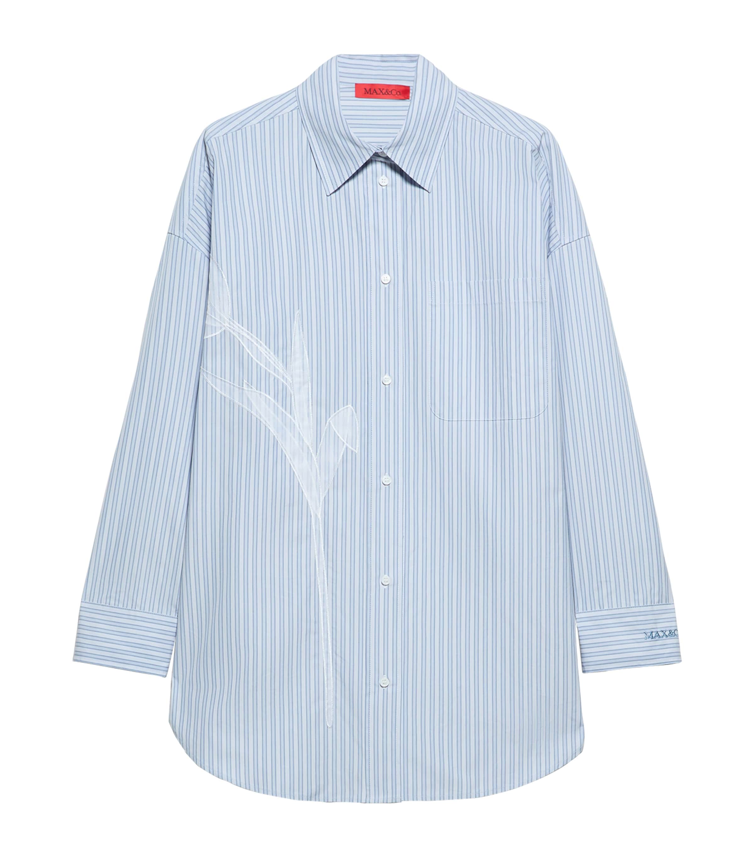MAX&Co. Womens Oversized Embroidered Stripe Shirt Light Blue Image 1