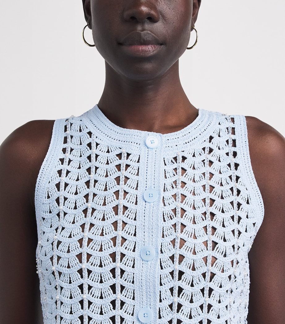 Sandro Paris Womens Openwork Crochet Sleeveless Cardigan Sky Blue Image 3