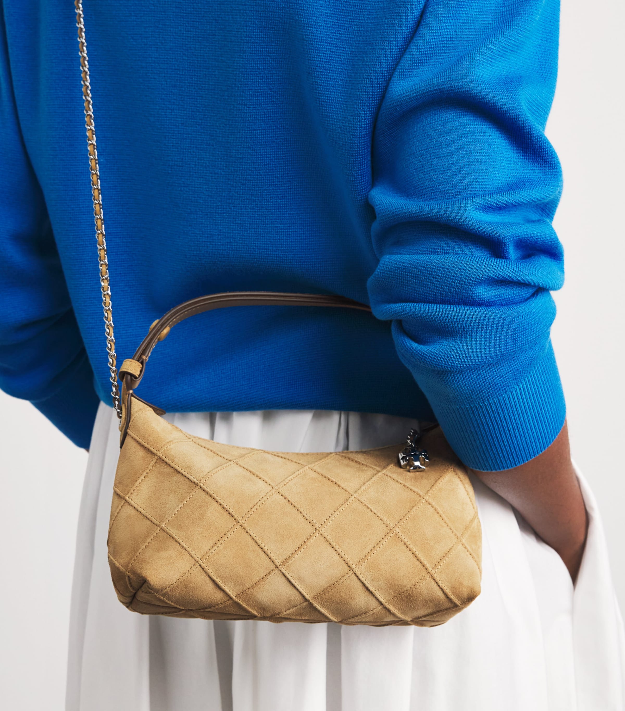 Tory Burch Mini Suede Fleming Top Handle Bag Stone Image 4