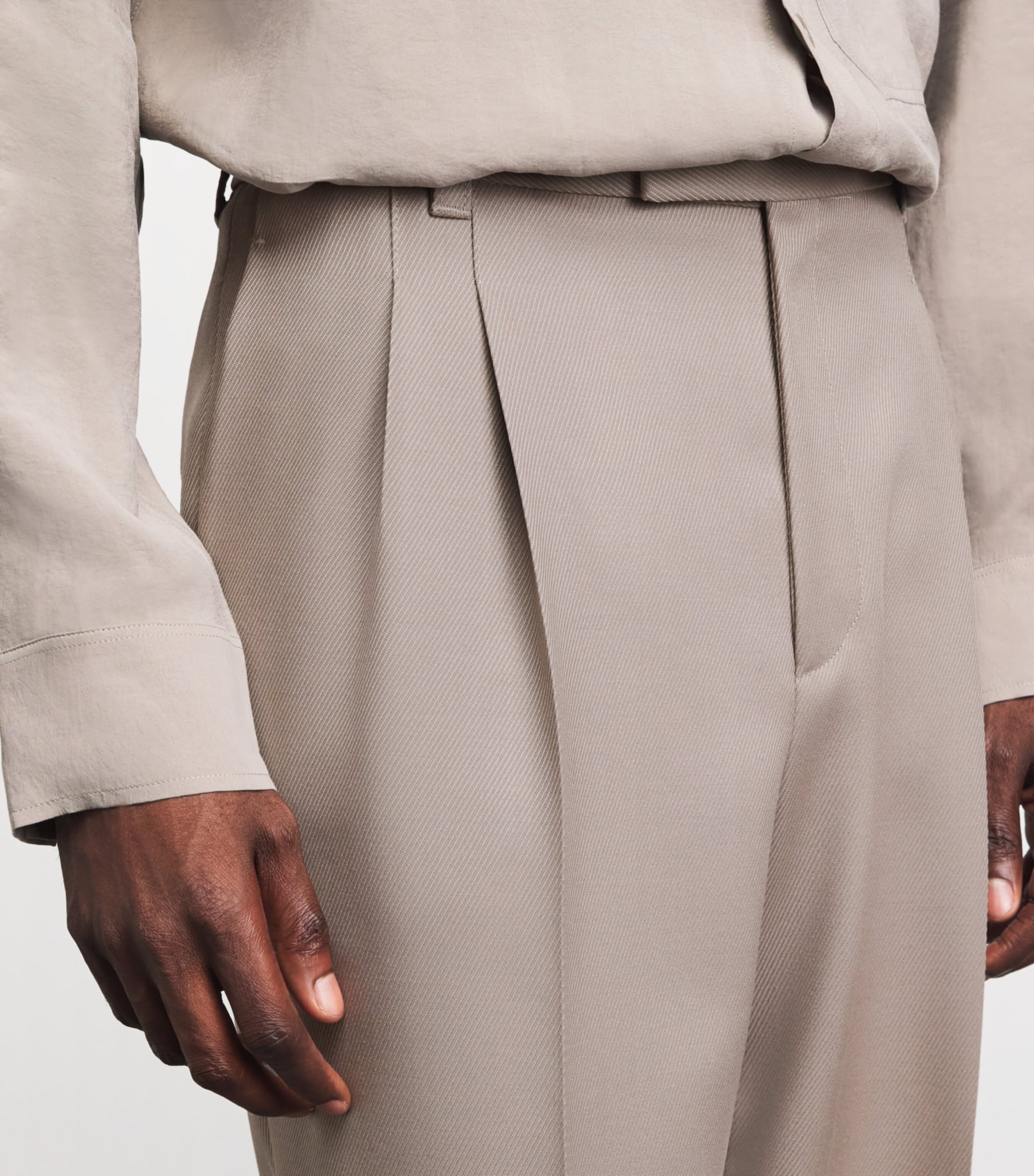 BOSS Mens Wool Tailored Trousers Open Brown Image 3