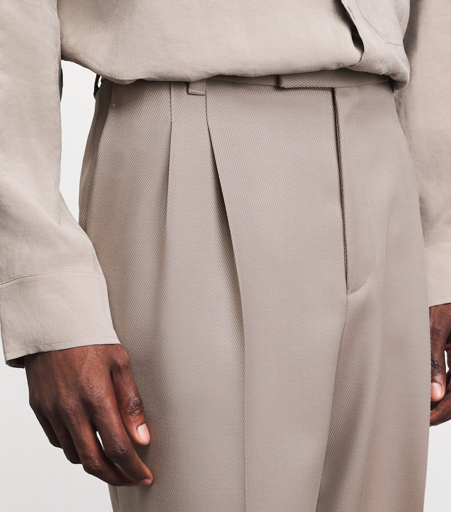 BOSS Mens Wool Tailored Trousers Open Brown Image 3