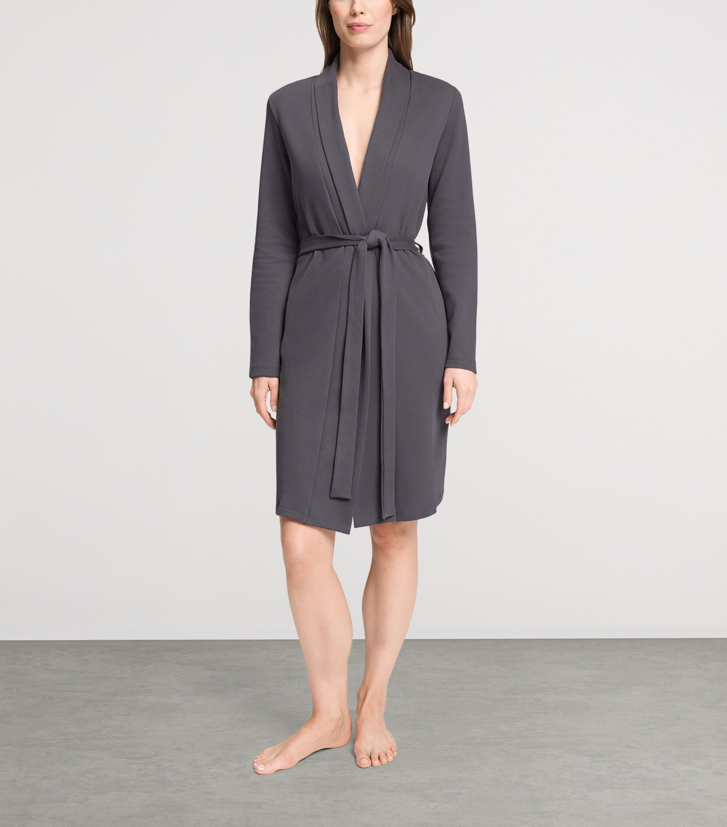 Hanro Womens Cotton-Blend Robe Dark Sesame Image 4