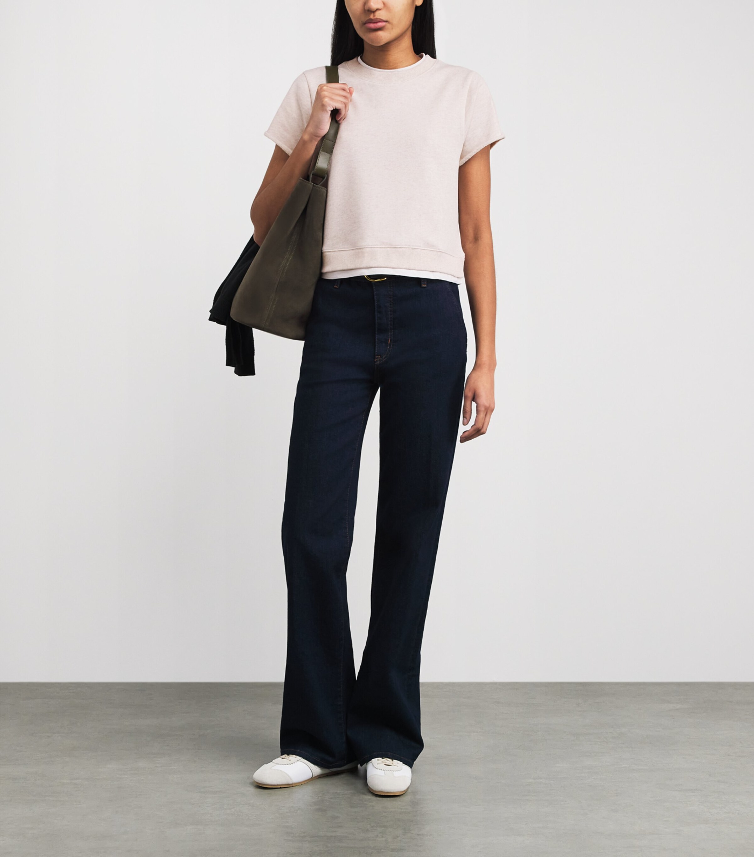 ME+EM Womens Organic Cotton Double-Layer T-Shirt Melange/white Image 2
