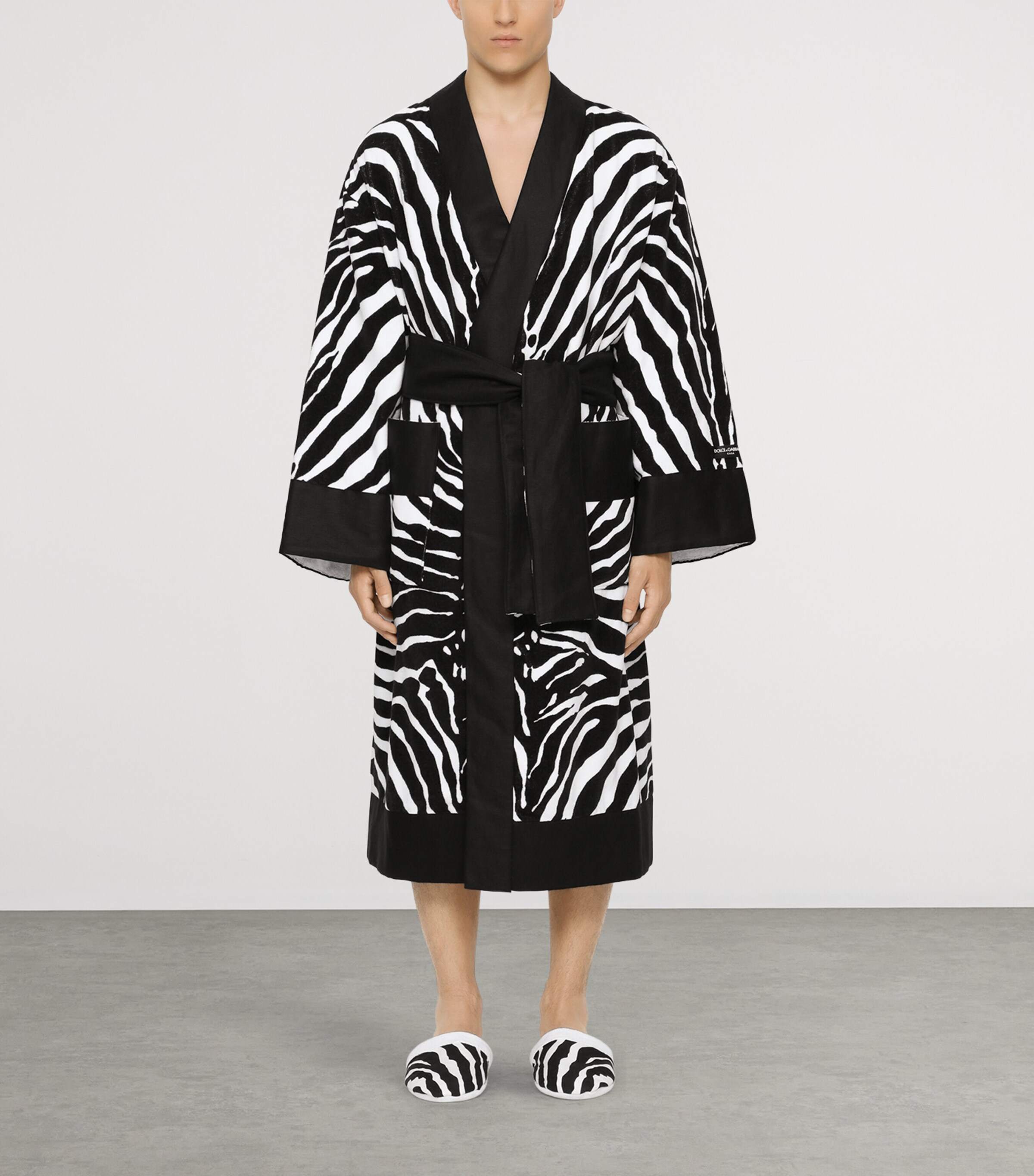 Dolce&Gabbana Casa Terry Cotton Zebra Print Robe Zebra Nero Image 7