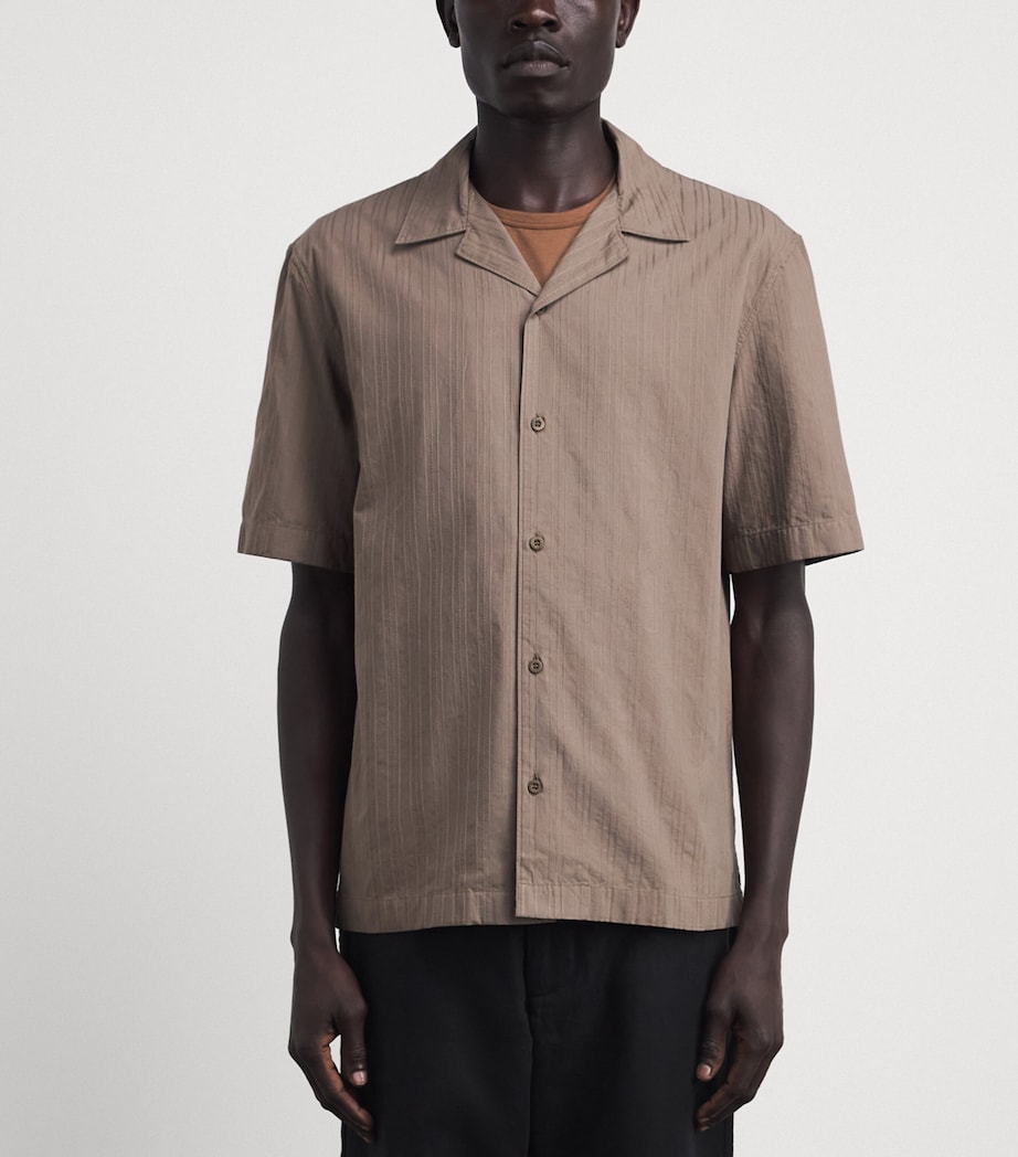 Sunspel Mens Cotton Textured Stripe Shirt Brgr Dark Cedar Image 4