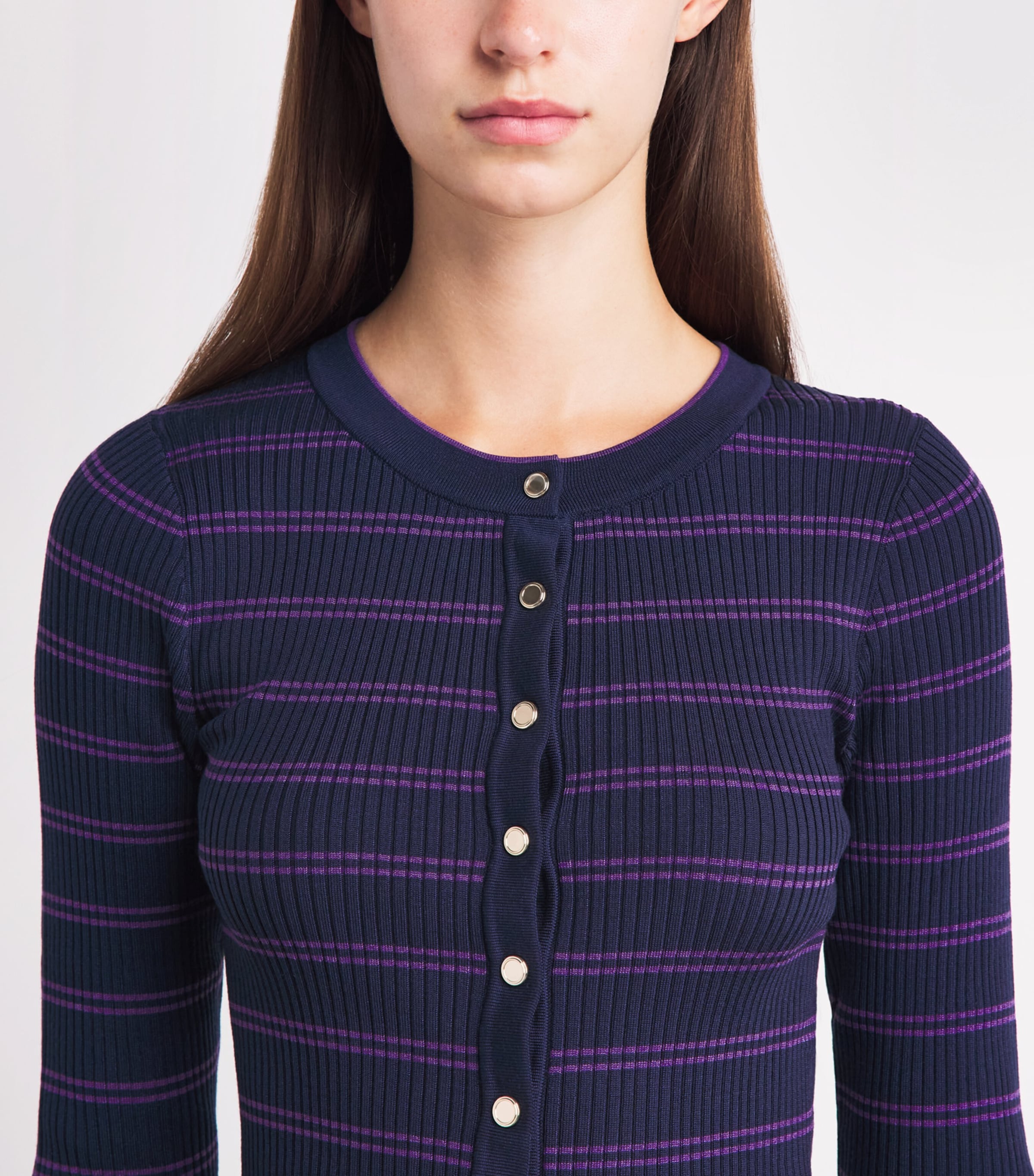 Sandro Paris Womens Knitted Stripe Cardigan Navy / Purple Image 3
