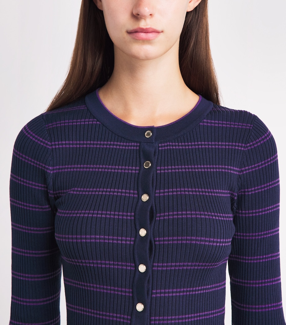 Sandro Paris Womens Knitted Stripe Cardigan Navy / Purple Image 3