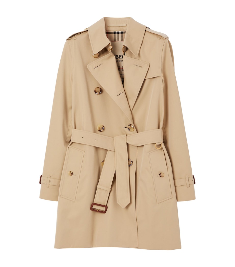 Burberry Womens Gabardine Kensington Short Trench Coat Honey Image 1