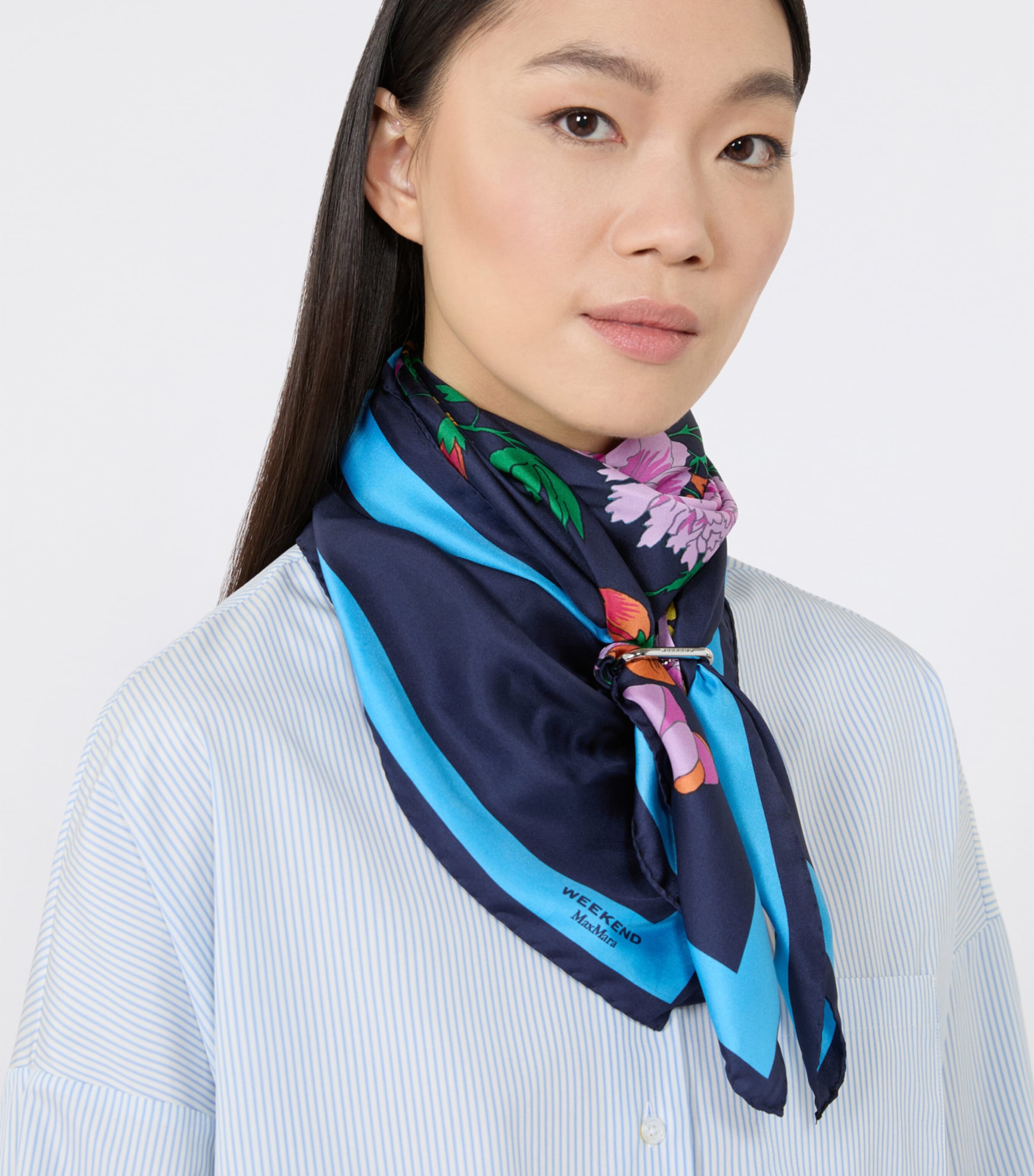 Weekend Max Mara Silk Floral Print Scarf Midnightblue Image 2