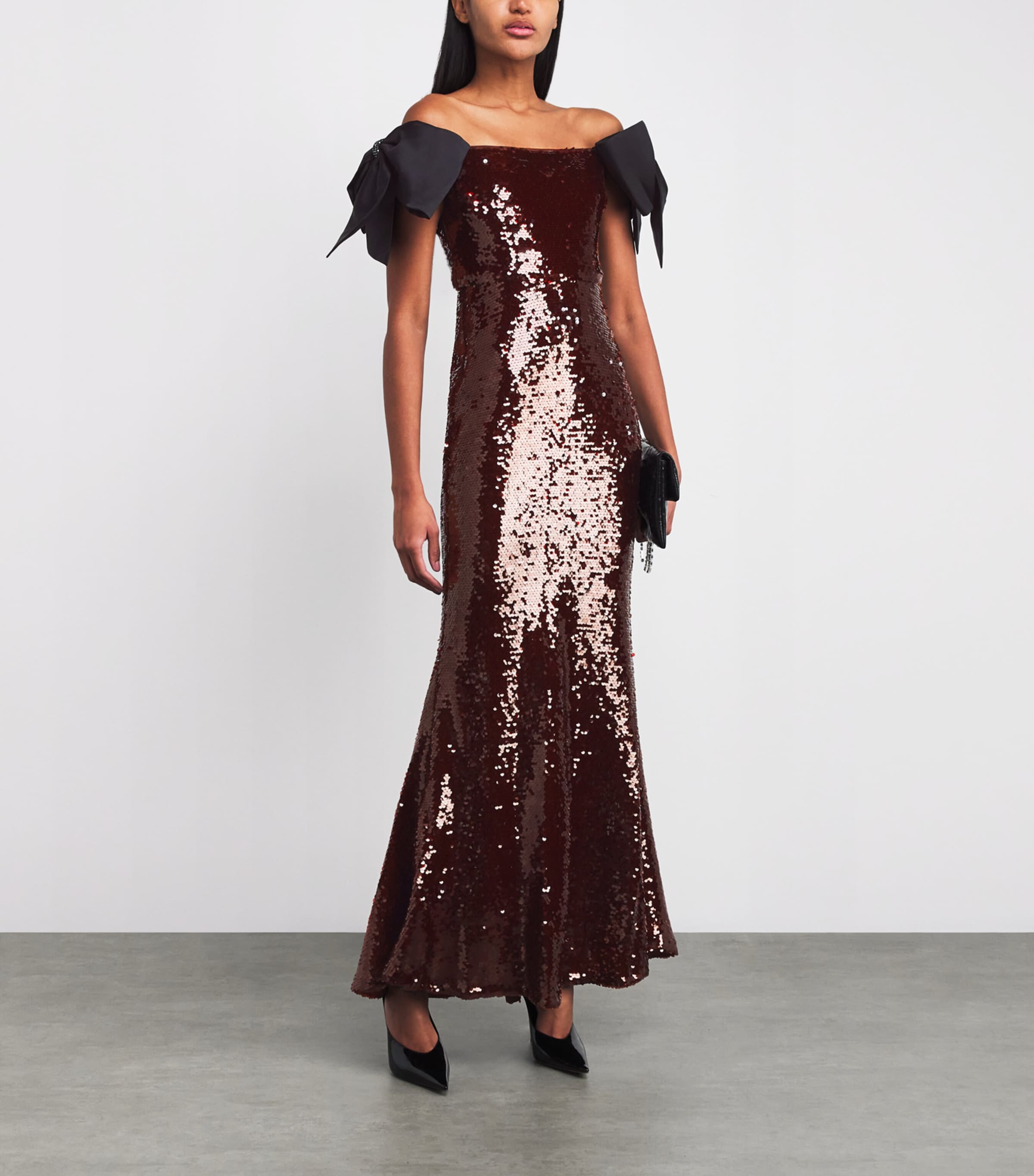 Sequin Off-The-Shoulder Maxi Dress BROWN Image 2