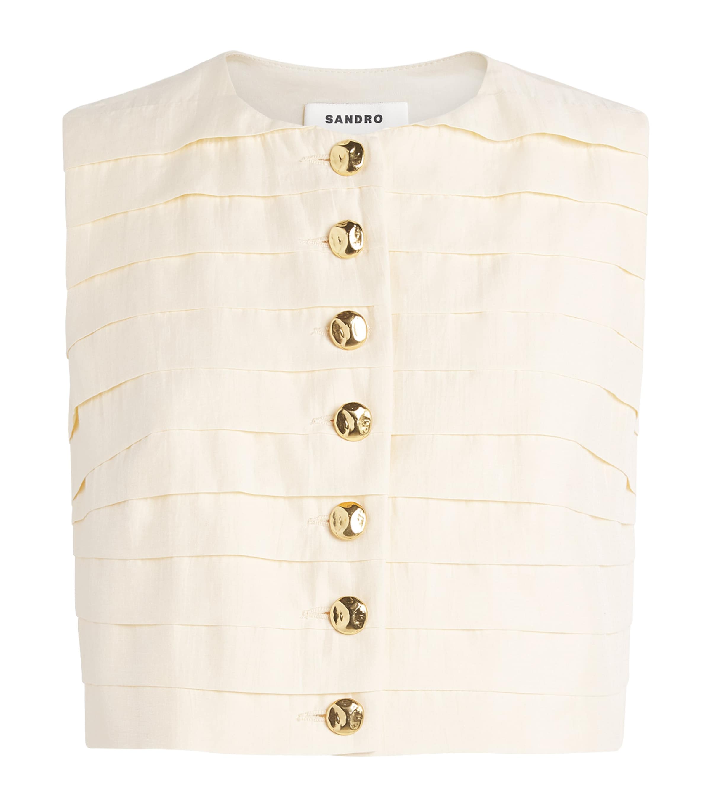 Sandro Paris Womens Cotton-Blend Sleeveless Crop Top Vanilla Image 1