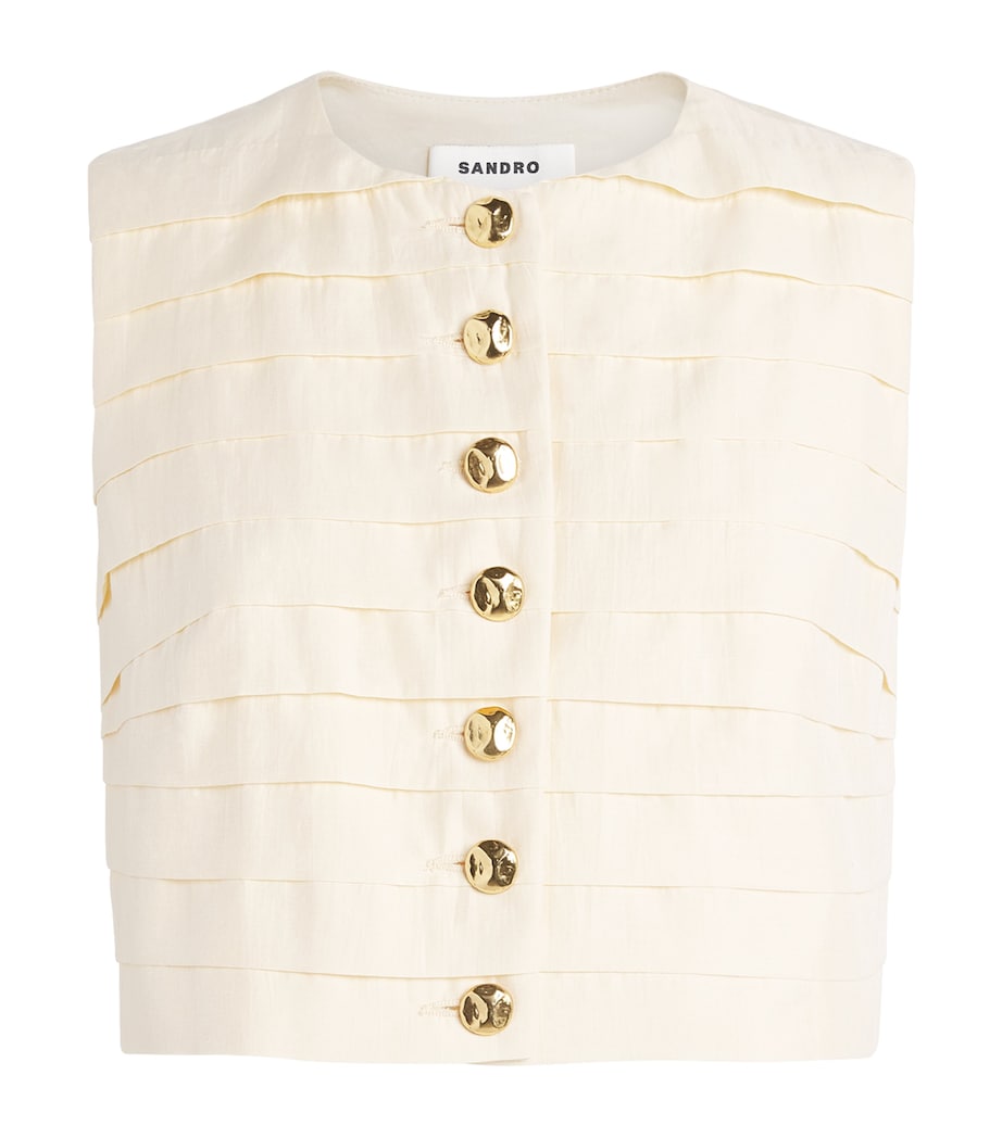 Sandro Paris Womens Cotton-Blend Sleeveless Crop Top Vanilla Image 1